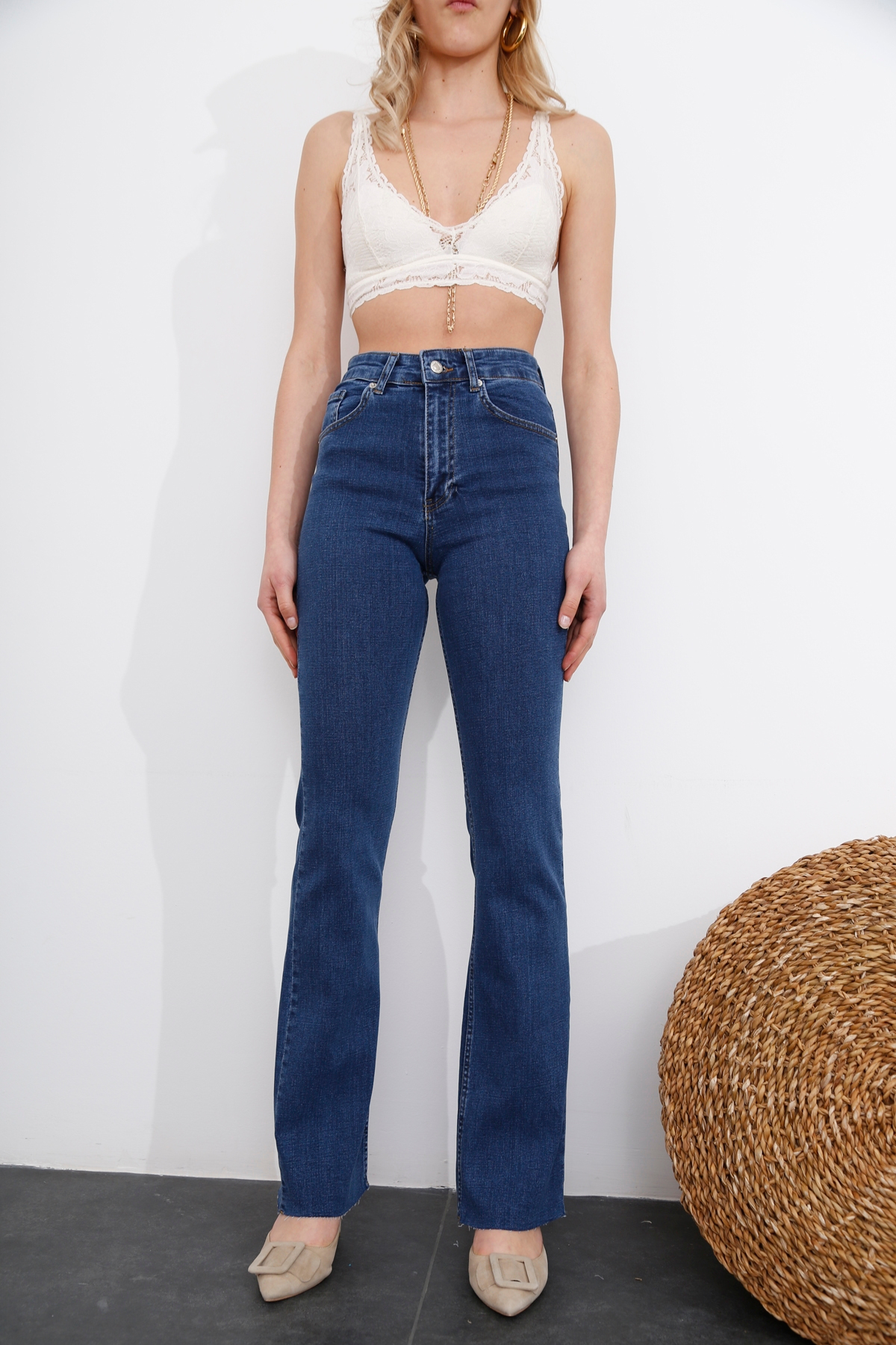 Mavi Yüksek Bel Flare Jean 0066