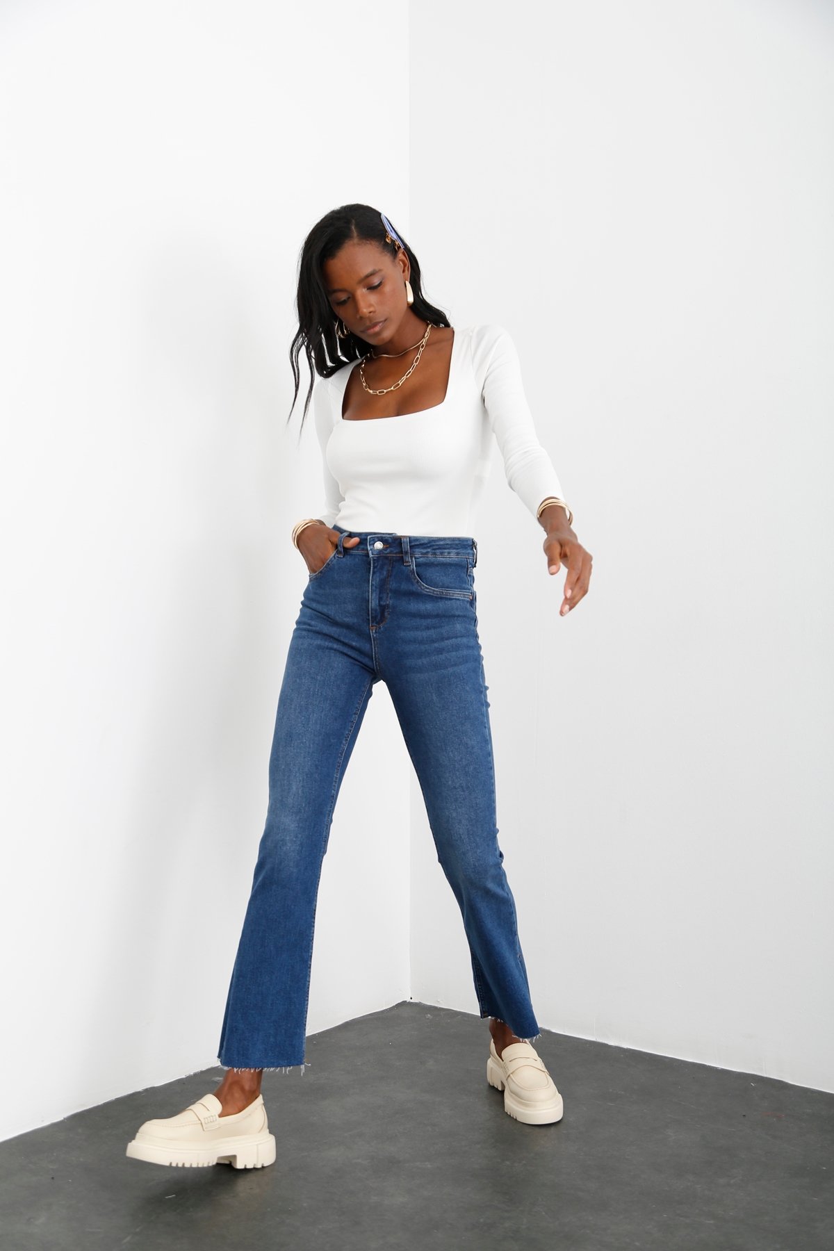 Mavi Yüksek Bel Flare Jean 21303