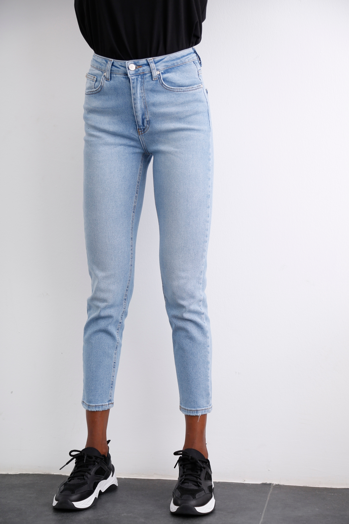 Mavi Yüksek Bel Likralı Jean D-275