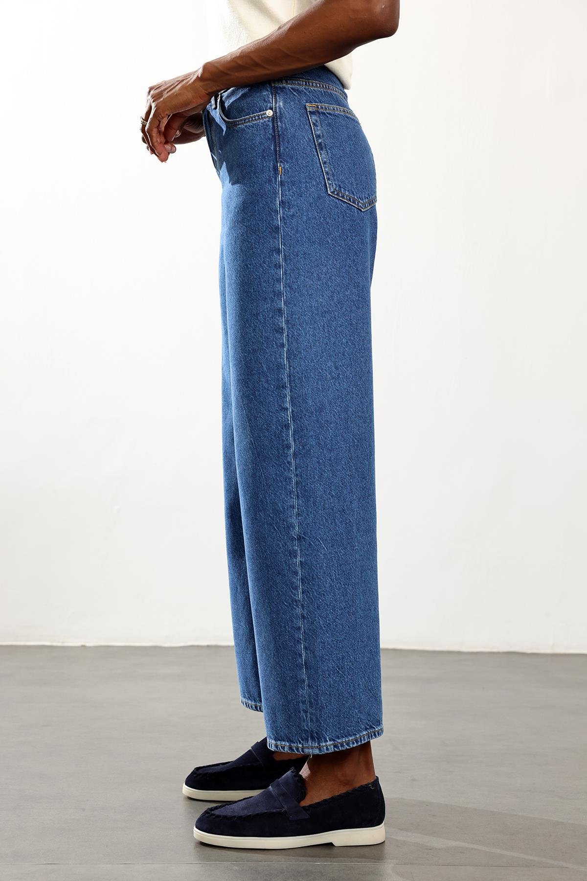 Mavi Yüksek Bel Lyocell Wide Leg Jean 