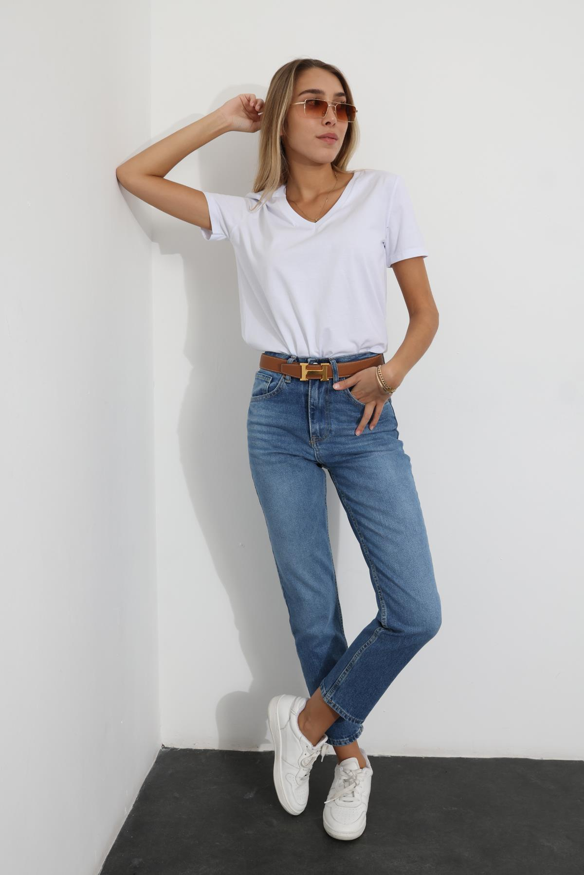 Mavi Yüksek Bel Mom Fit Jean 