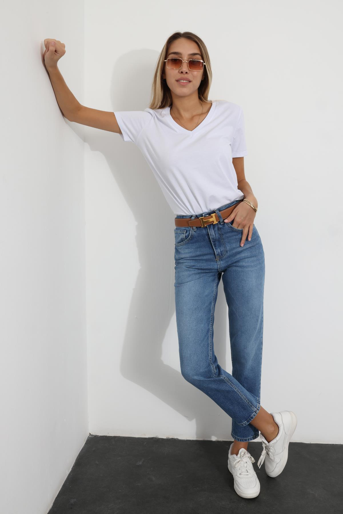 Mavi Yüksek Bel Mom Fit Jean 