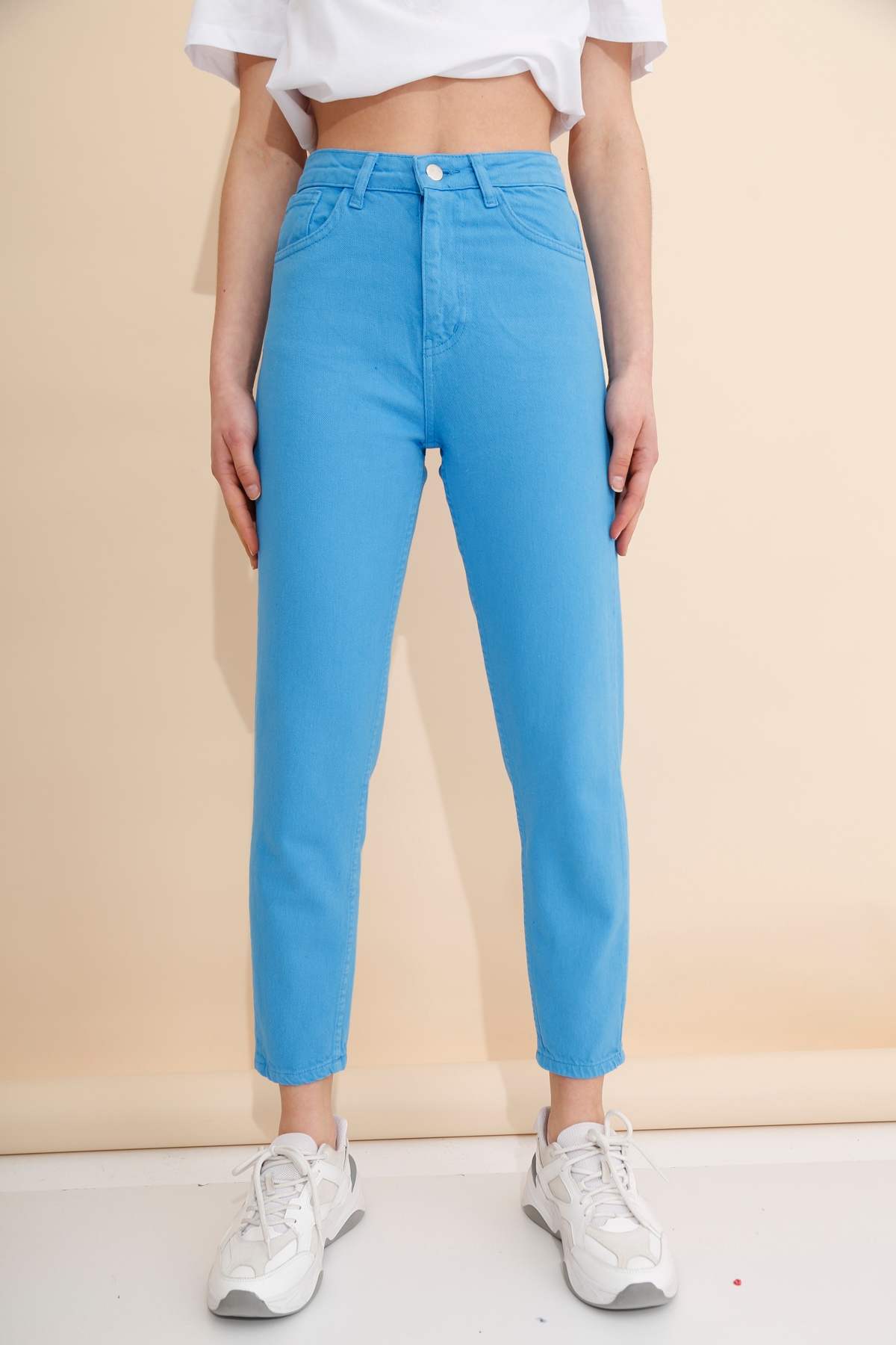 Mavi Yüksek Bel Mom Jean 8102