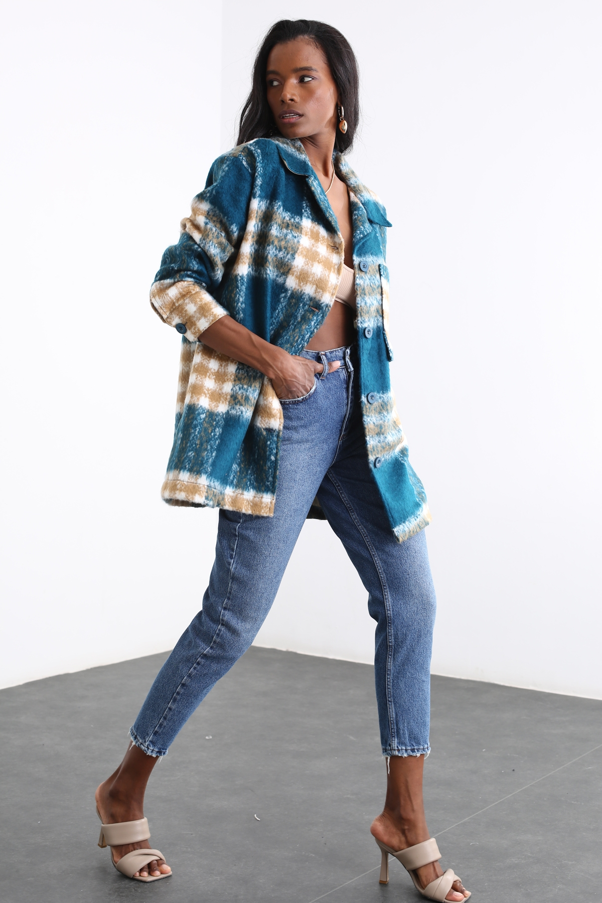 Mavi Yüksek Bel Mom Jean Pantolon 22401