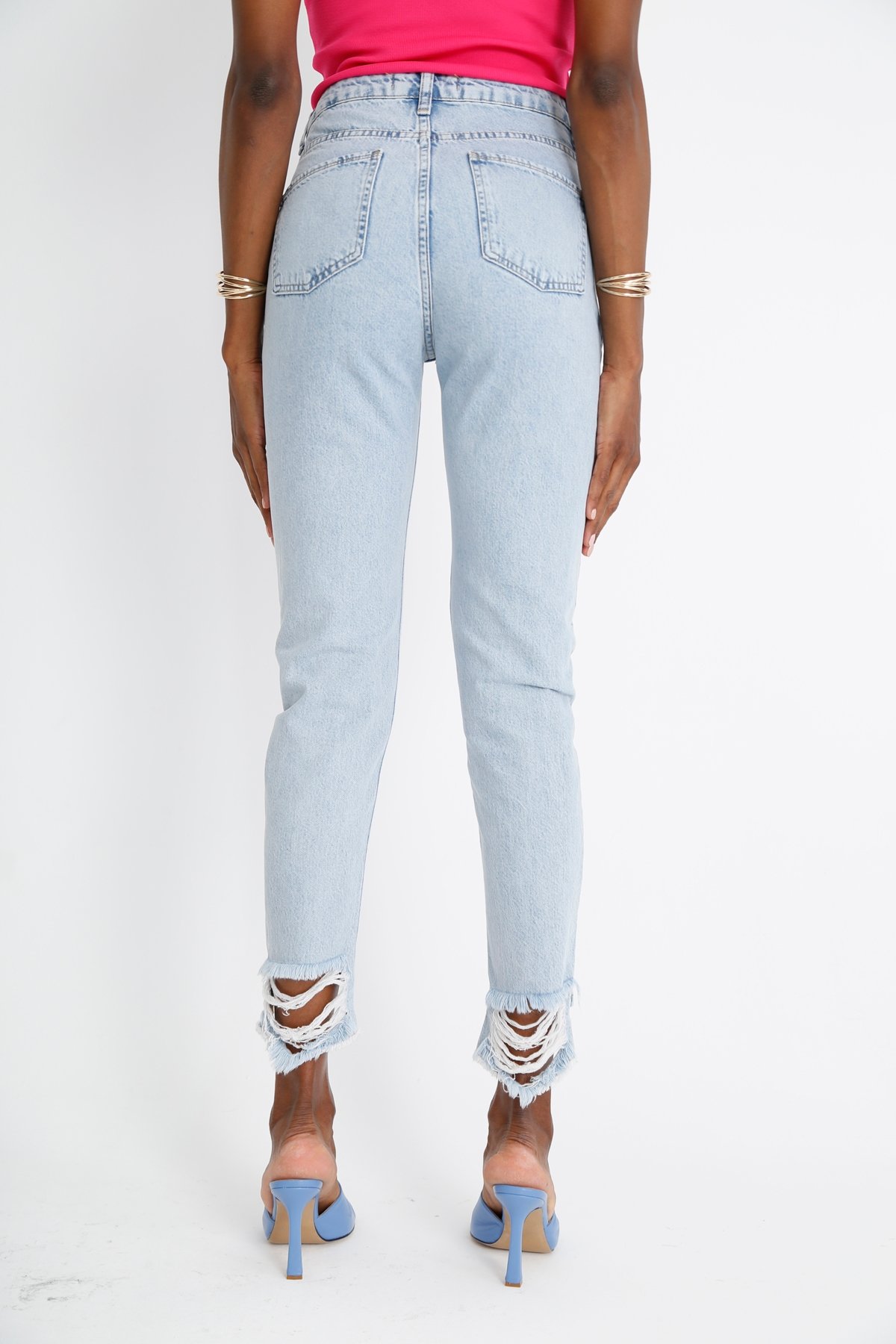 Mavi Yüksek Bel Paça Detaylı Mom Jean 270004