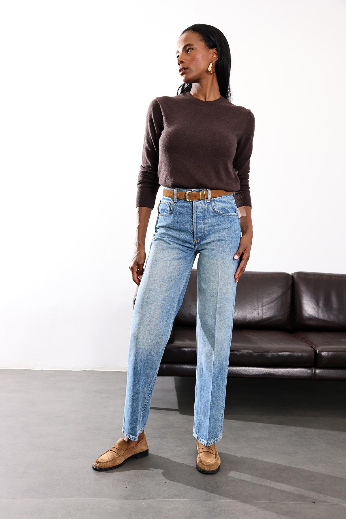 Mavi Yüksek Bel Relaxed Jean 