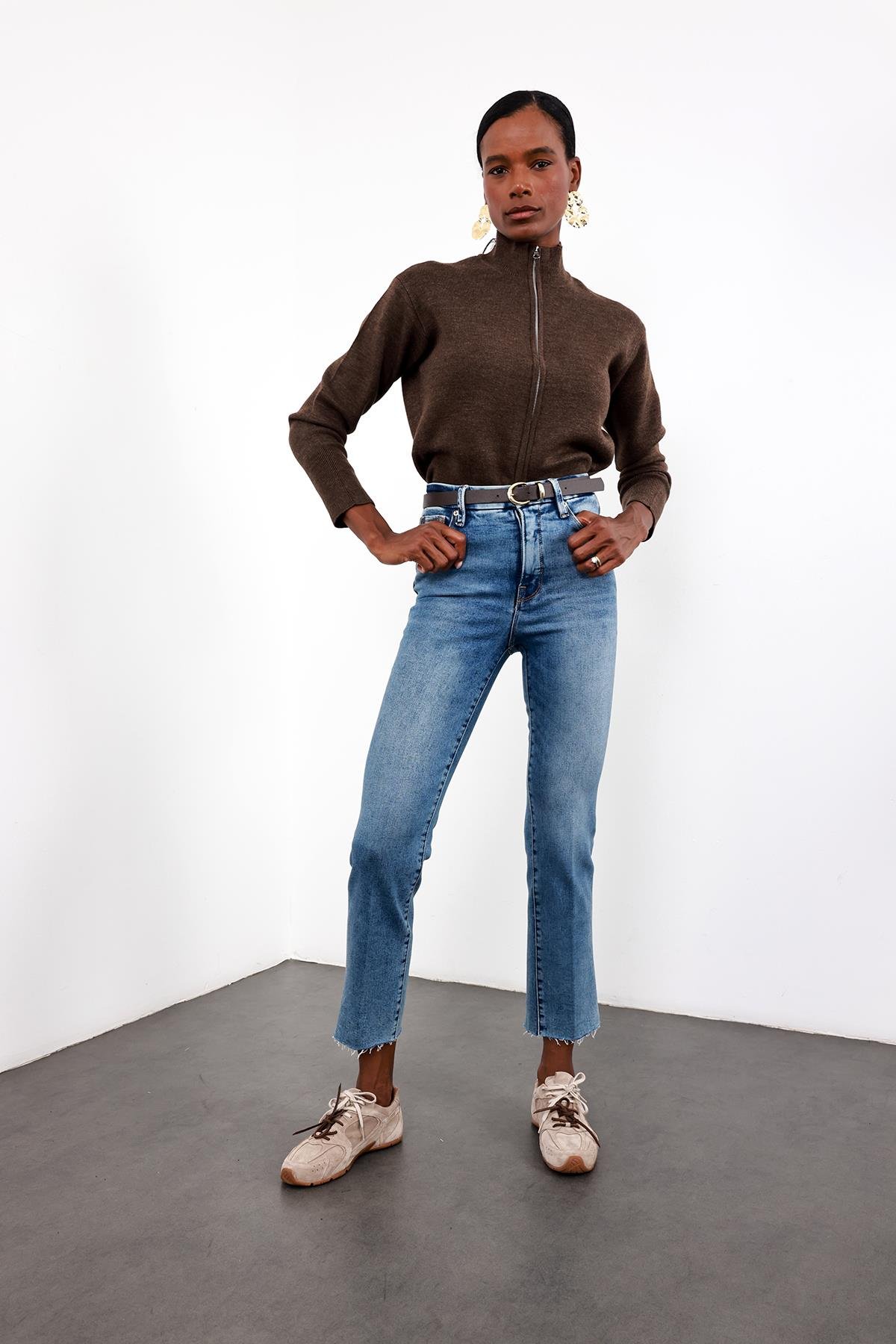 Mavi Yüksek Bel Slim Fit Likralı Jean 