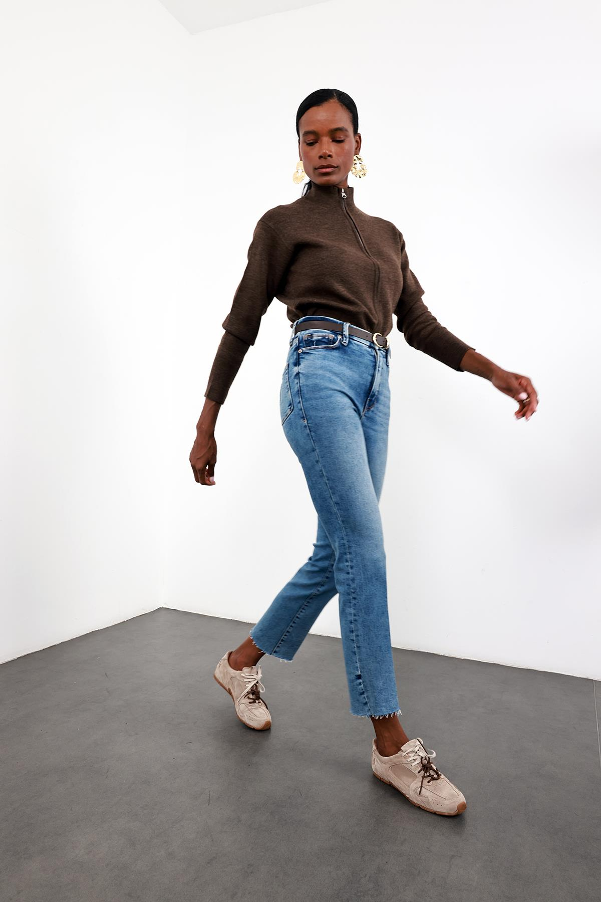 Mavi Yüksek Bel Slim Fit Likralı Jean 