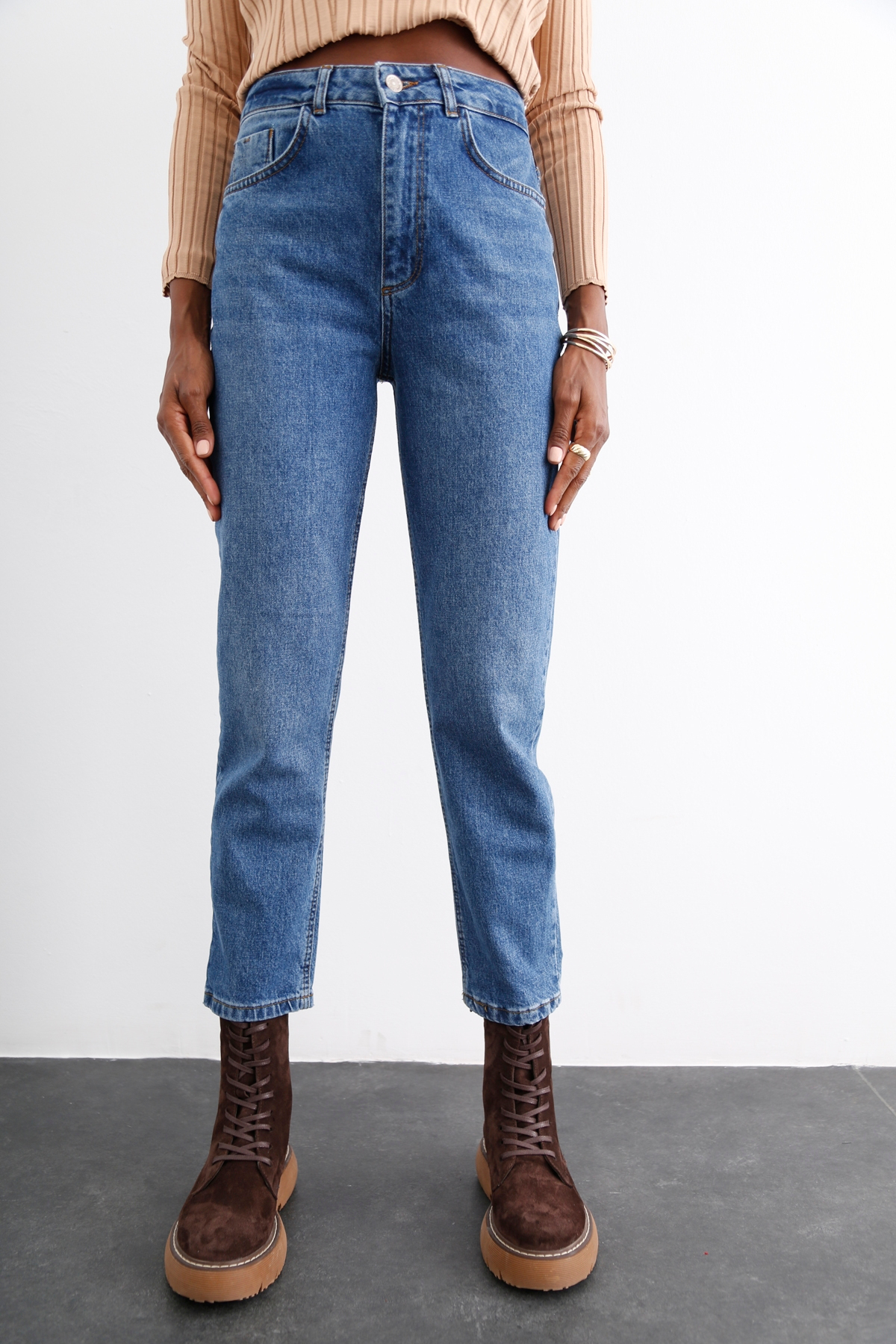 Mavi Yüksek Bel Slim Mom Jean 21418
