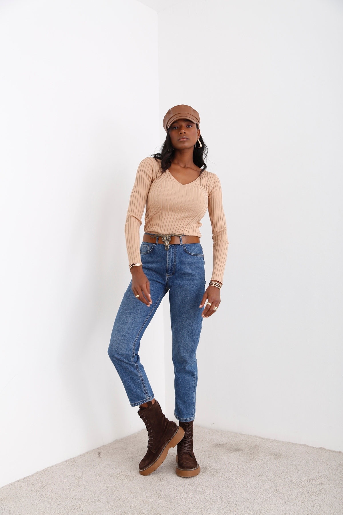 Mavi Yüksek Bel Slim Mom Jean 21418