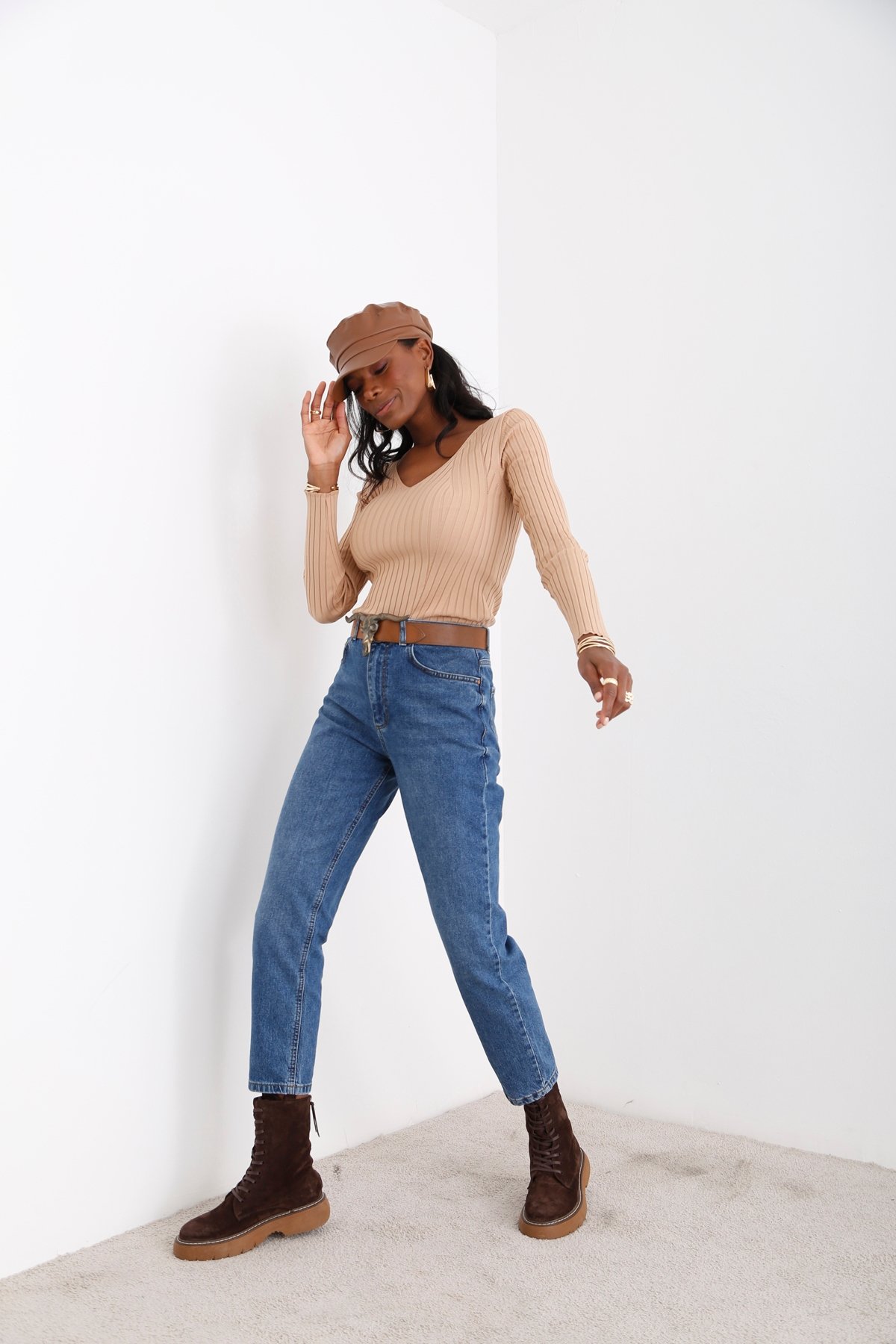 Mavi Yüksek Bel Slim Mom Jean 21418