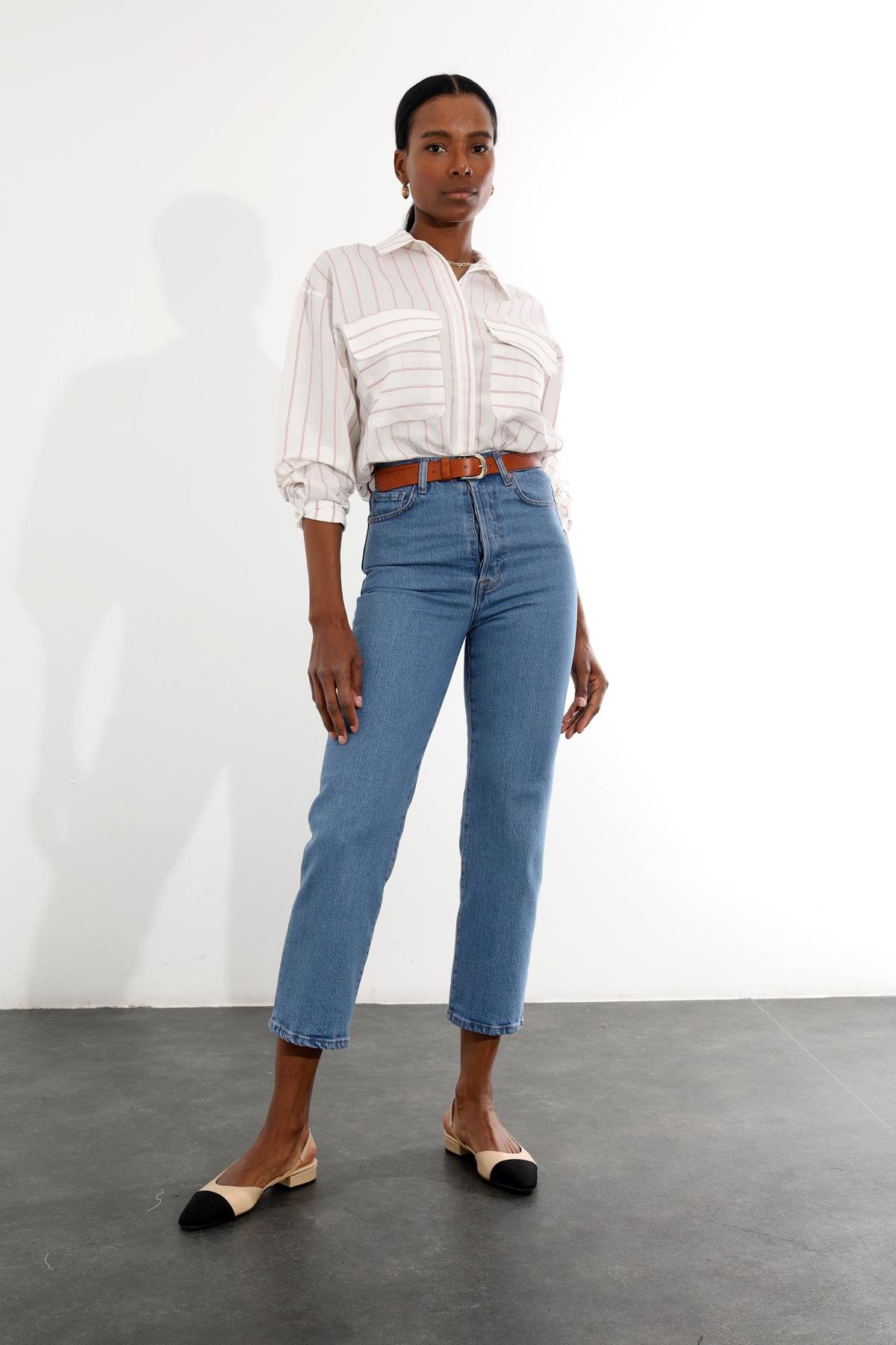 Mavi Yüksek Bel Straight Fit Jean 