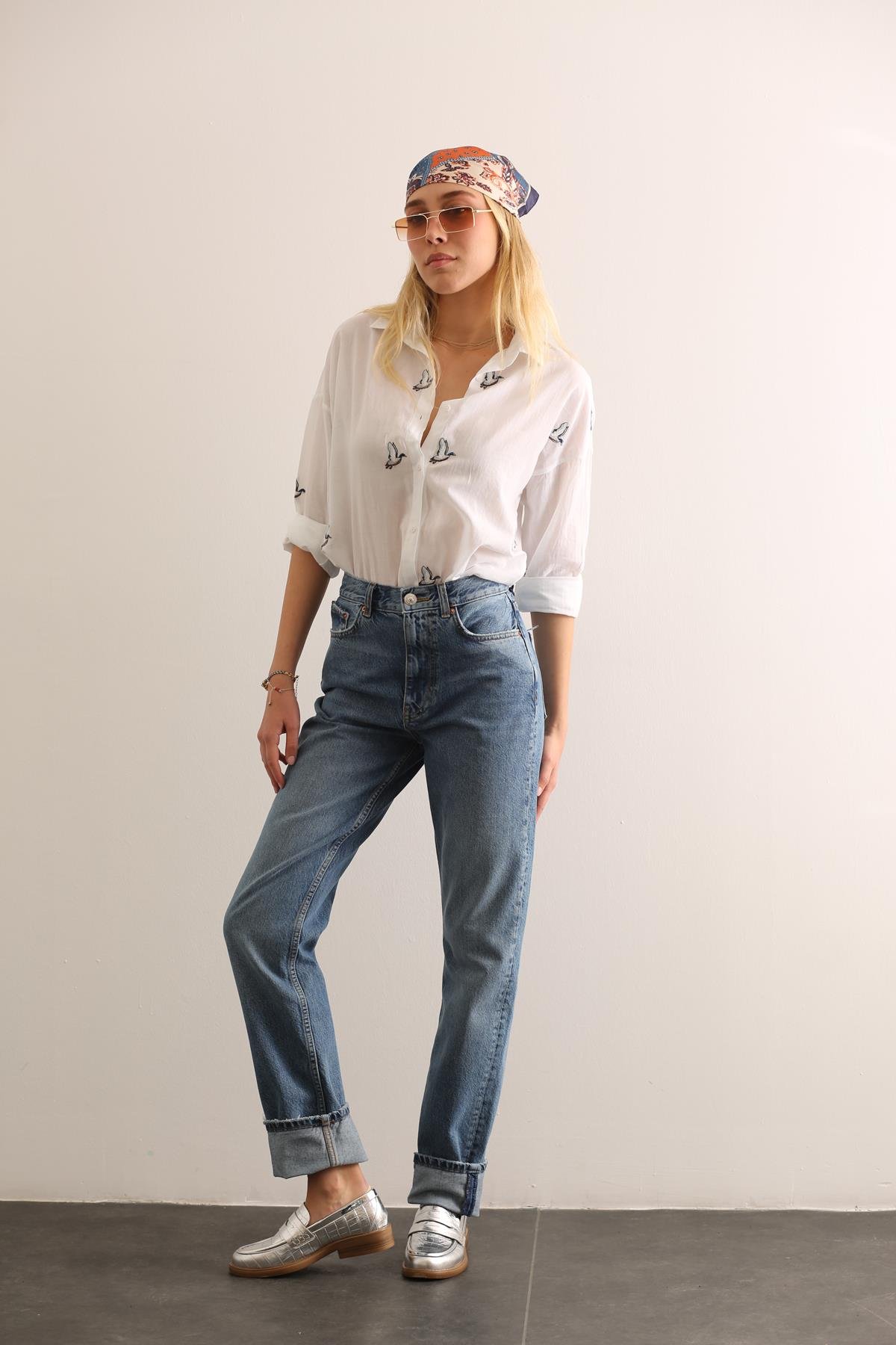 Mavi Yüksek Bel Straight Fit Jean 