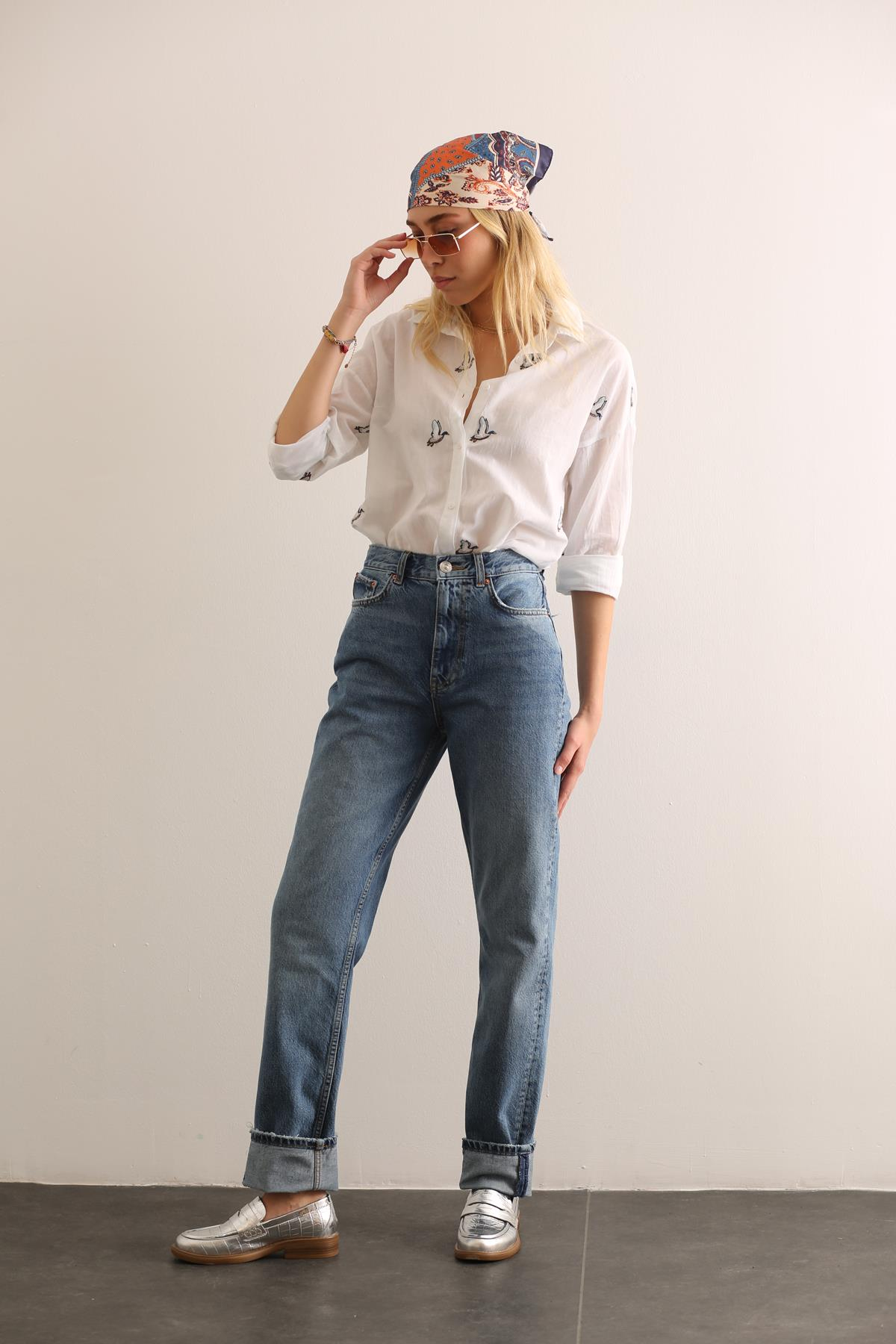 Mavi Yüksek Bel Straight Fit Jean 