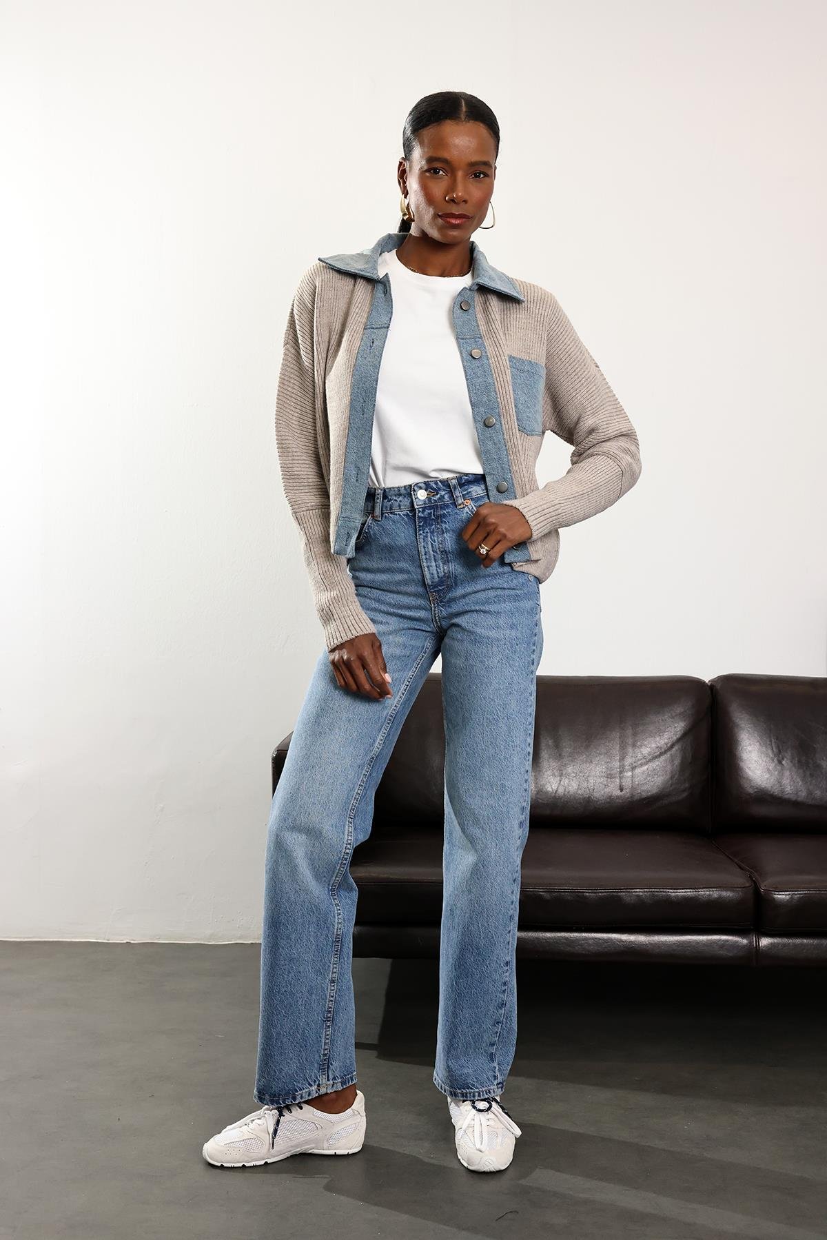 Mavi Yüksek Bel Straight Fit Jean 