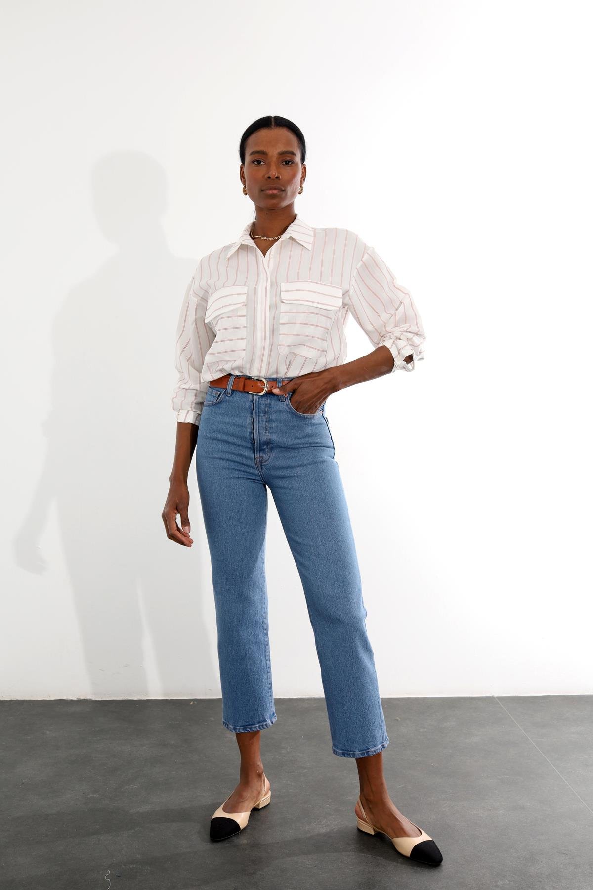 Mavi Yüksek Bel Straight Fit Jean 
