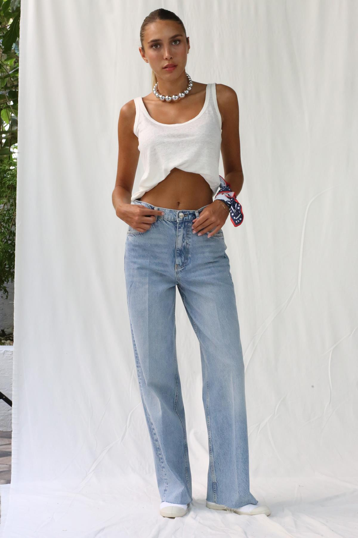 Mavi Yüksek Bel Straight Fit Jean 