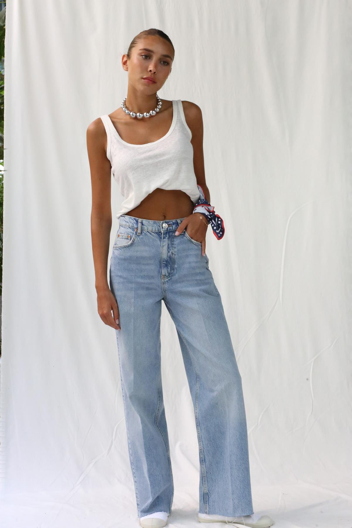 Mavi Yüksek Bel Straight Fit Jean 