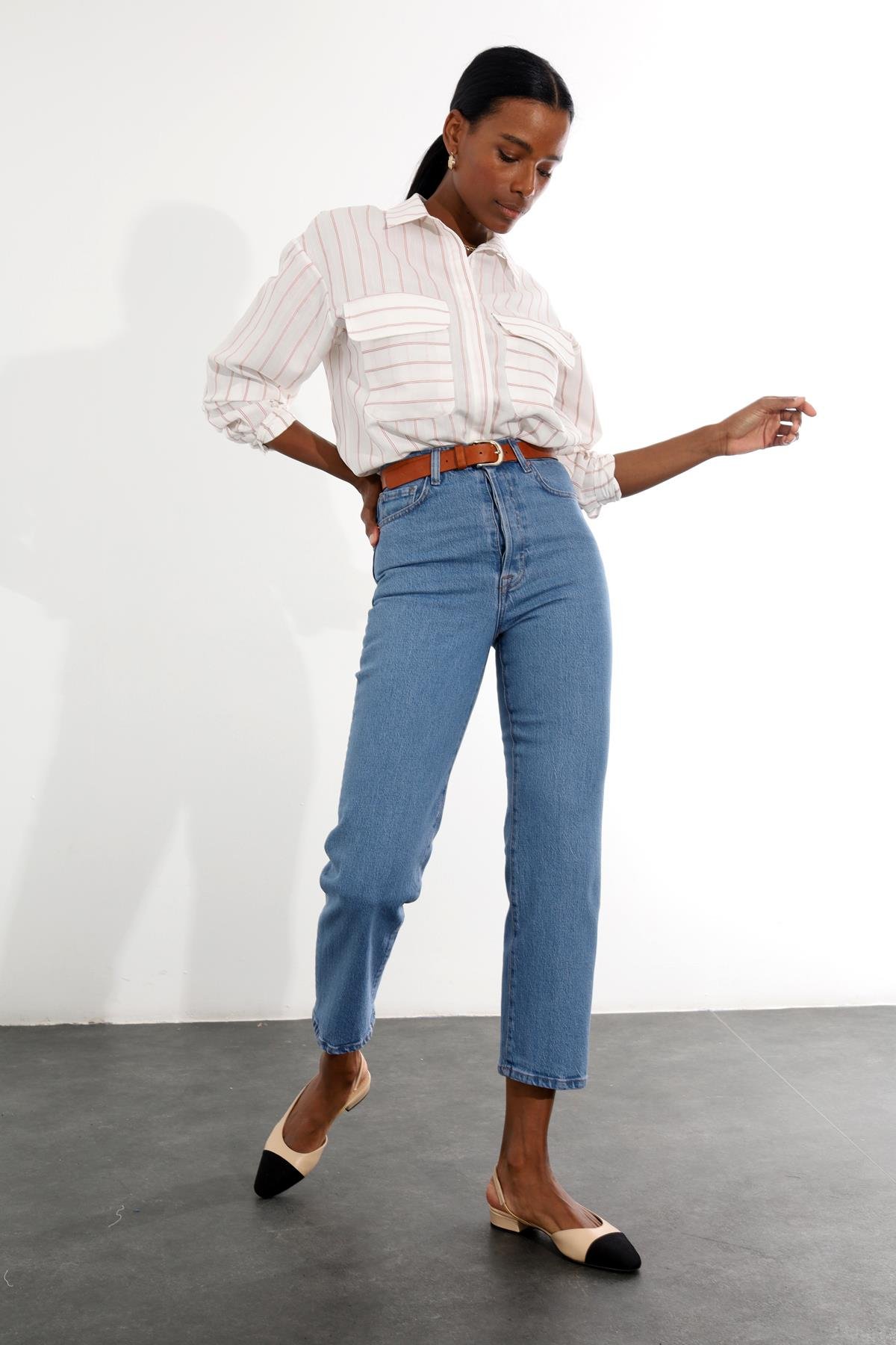 Mavi Yüksek Bel Straight Fit Jean 