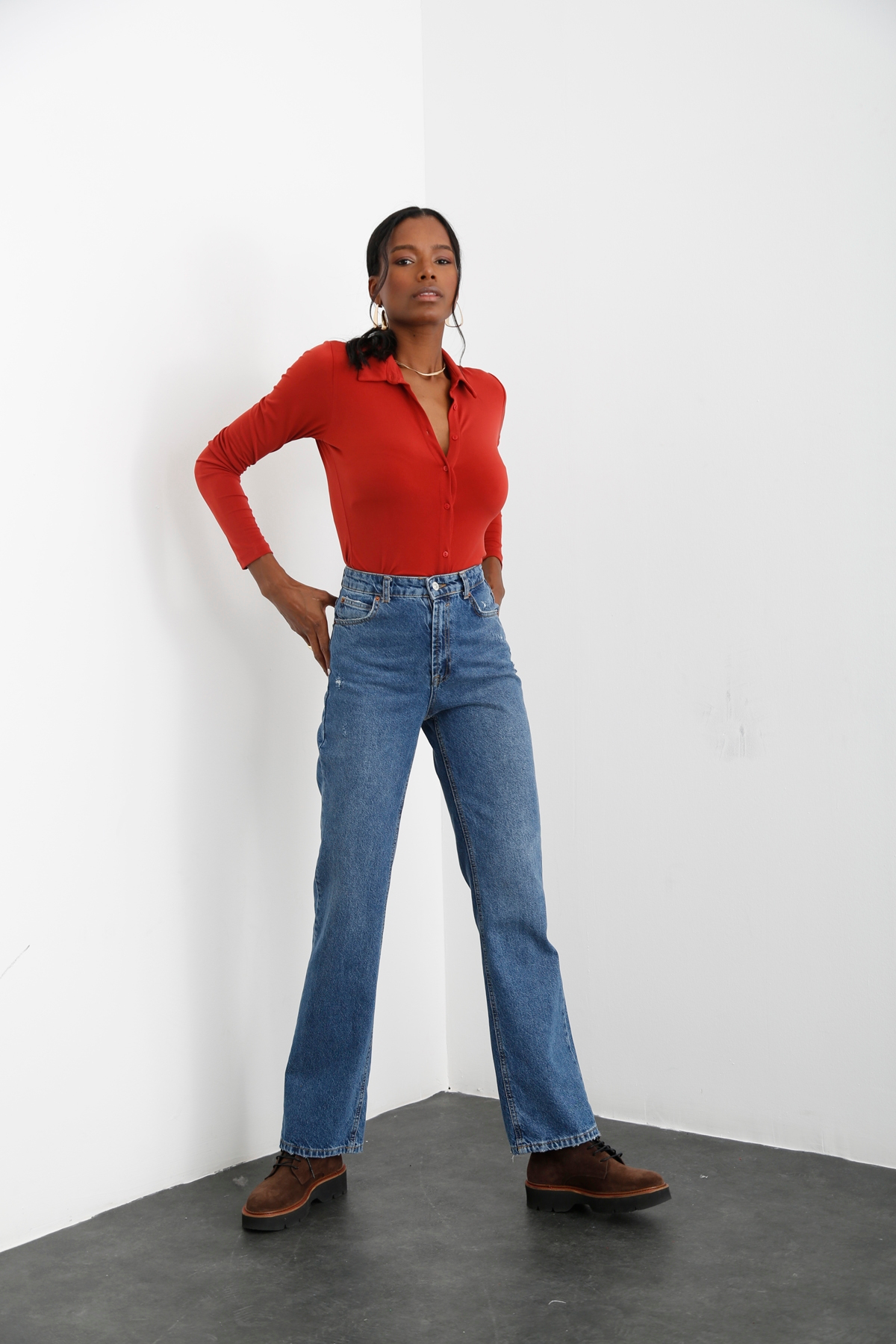 Mavi Yüksek Bel Straight Fit Jean 21396