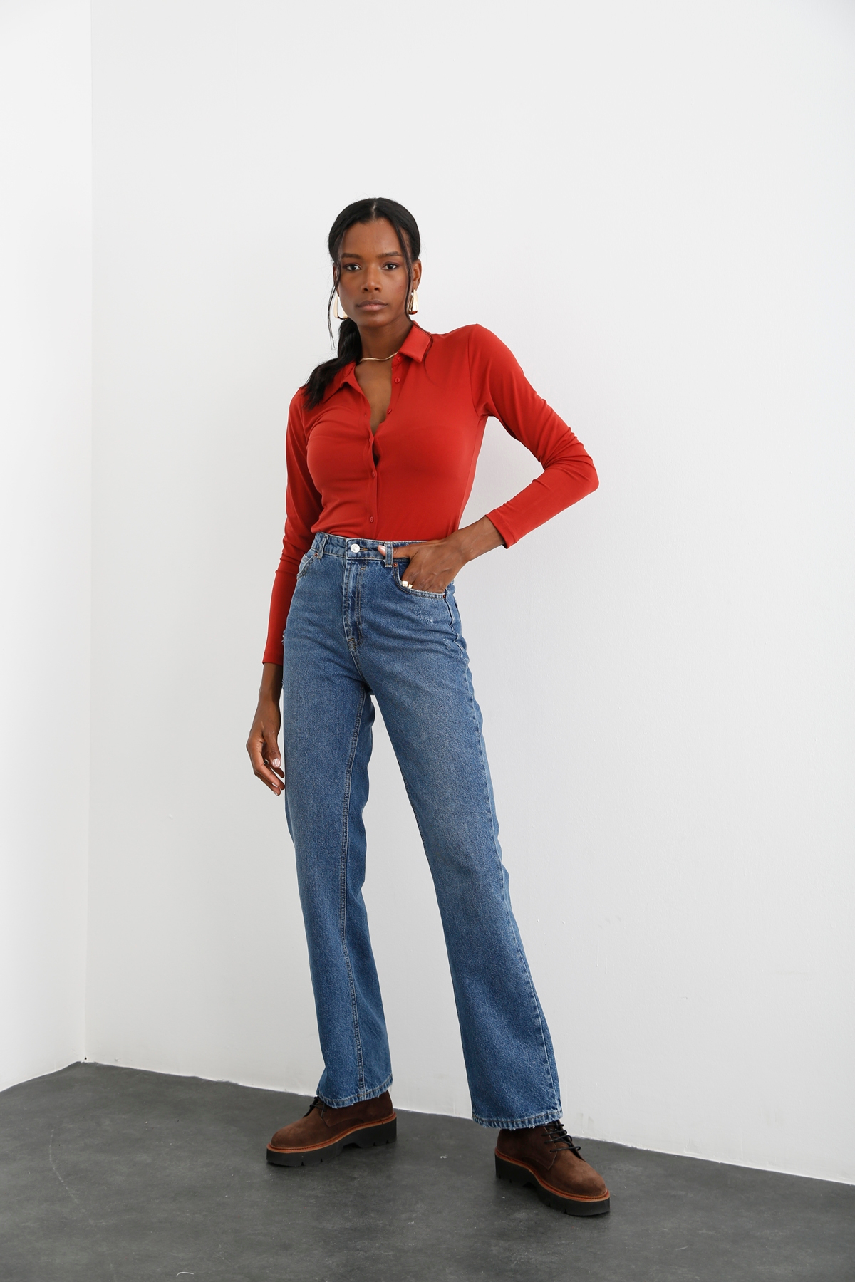 Mavi Yüksek Bel Straight Fit Jean 21396