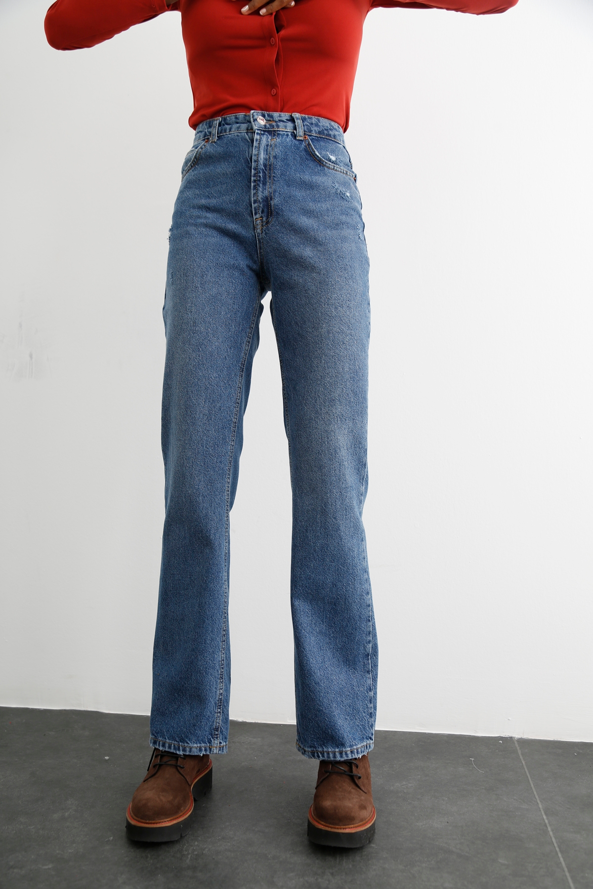 Mavi Yüksek Bel Straight Fit Jean 21396