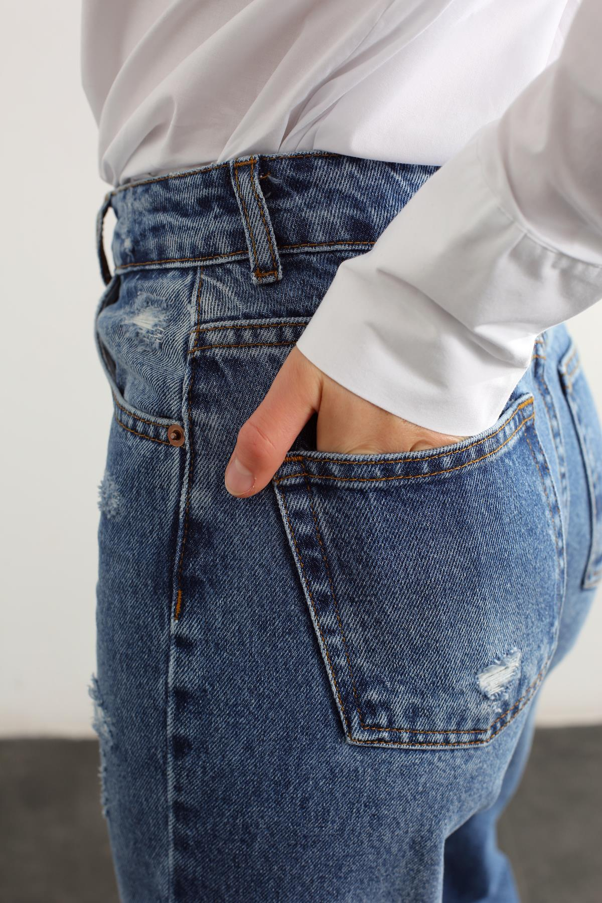 Mavi Yüksek Bel Straight Fit Jean 22466