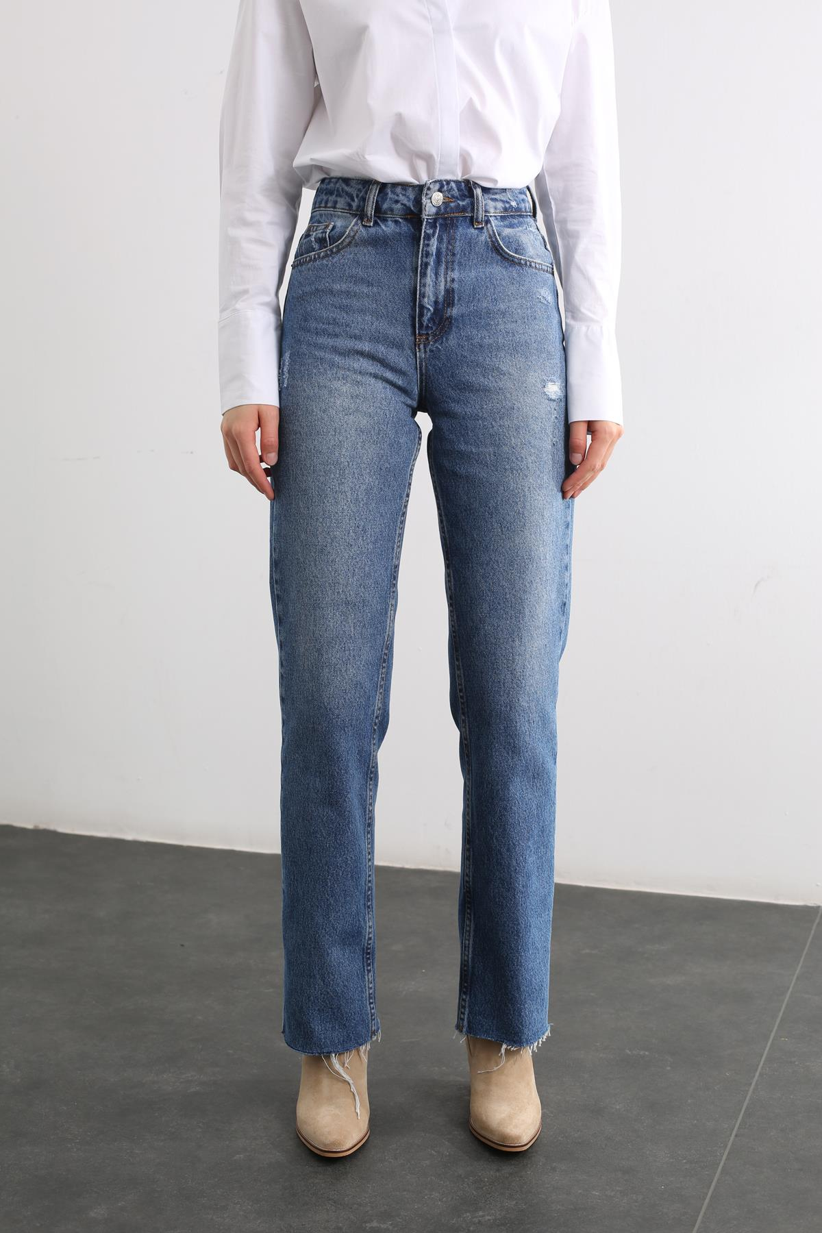 Mavi Yüksek Bel Straight Fit Jean 22466