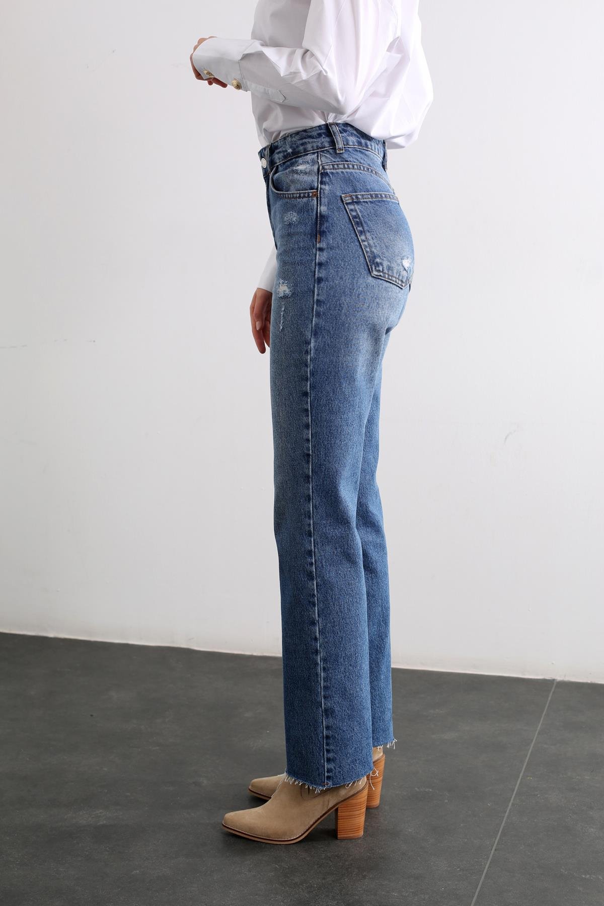 Mavi Yüksek Bel Straight Fit Jean 22466