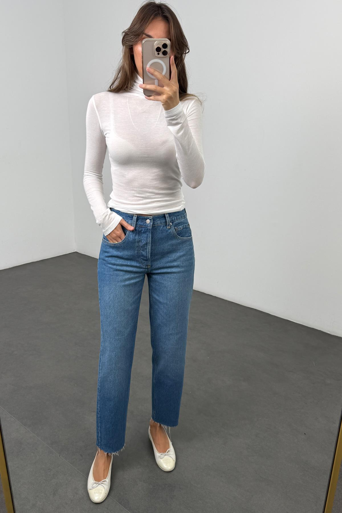 Mavi Yüksek Bel Straight Jean 