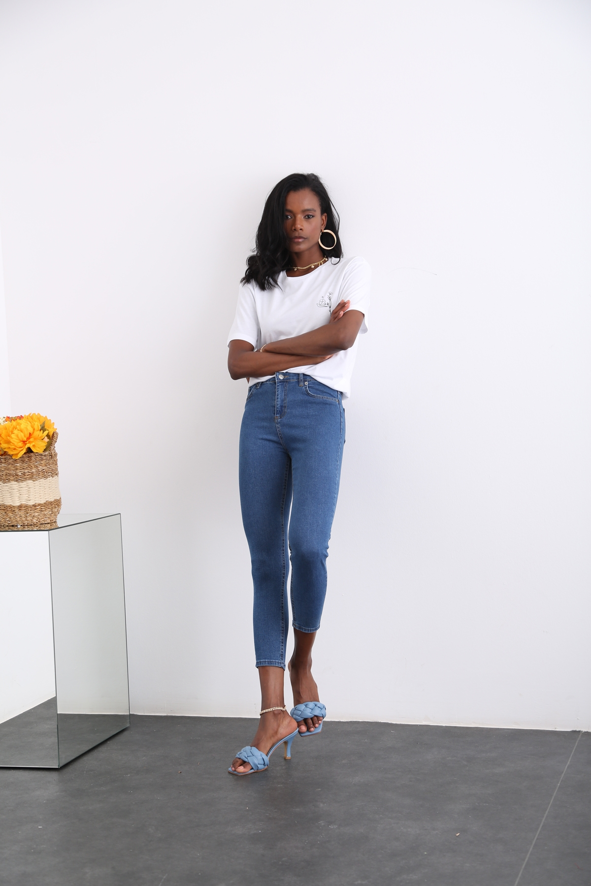 Mavi Yüksek Bel Toparlayan Slim Fit Jean 