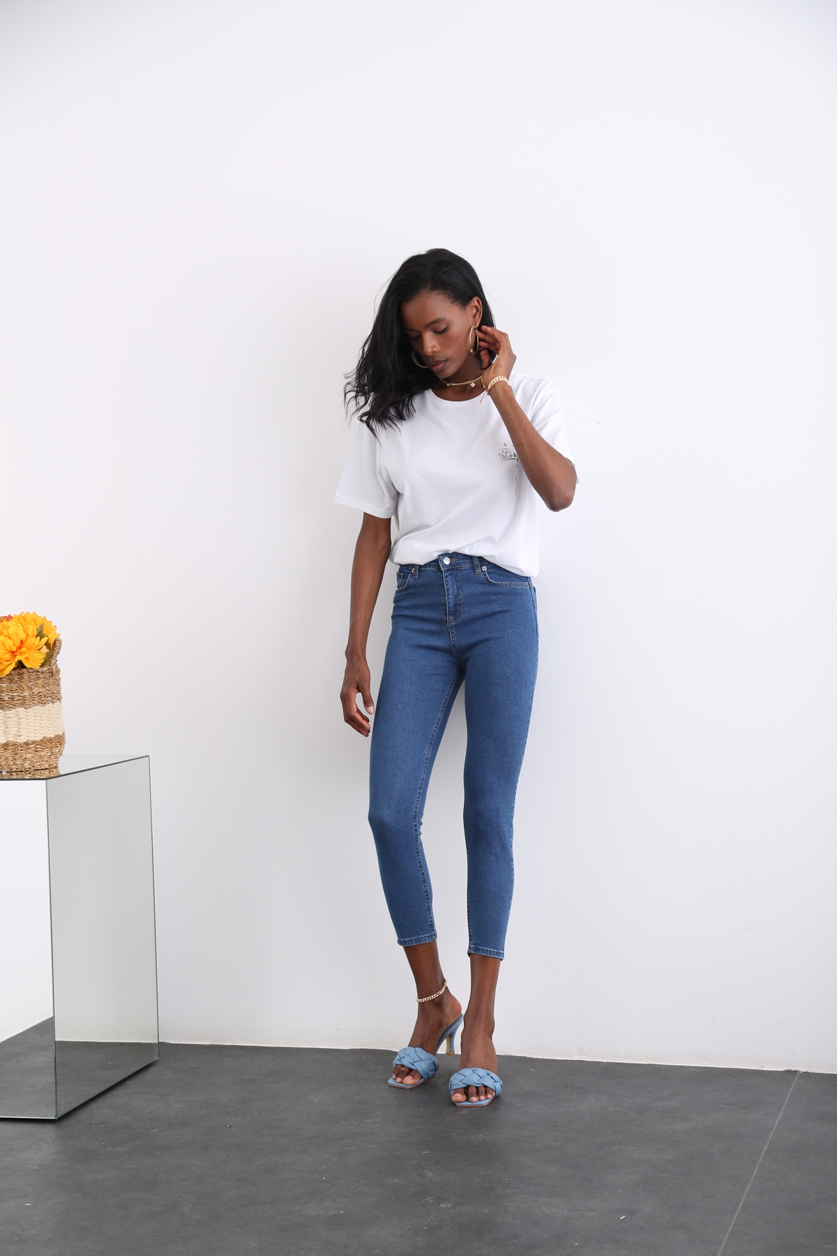 Mavi Yüksek Bel Toparlayan Slim Fit Jean 