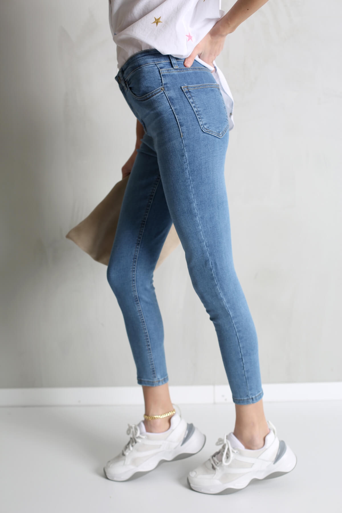Mavi Yüksek Bel Toparlayan Slim Fit Jean 
