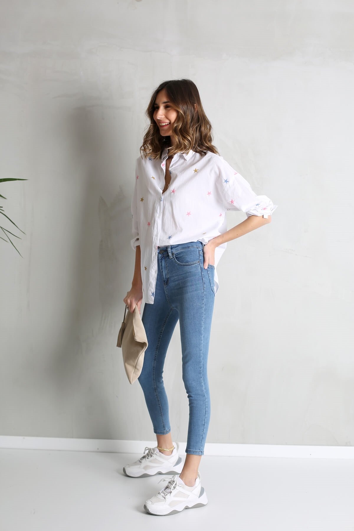 Mavi Yüksek Bel Toparlayan Slim Fit Jean 