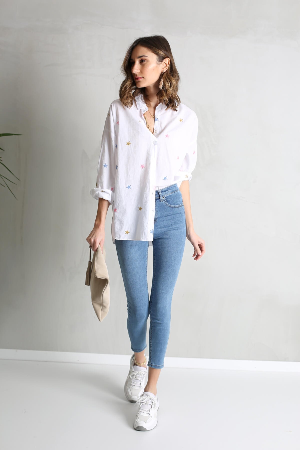 Mavi Yüksek Bel Toparlayan Slim Fit Jean 
