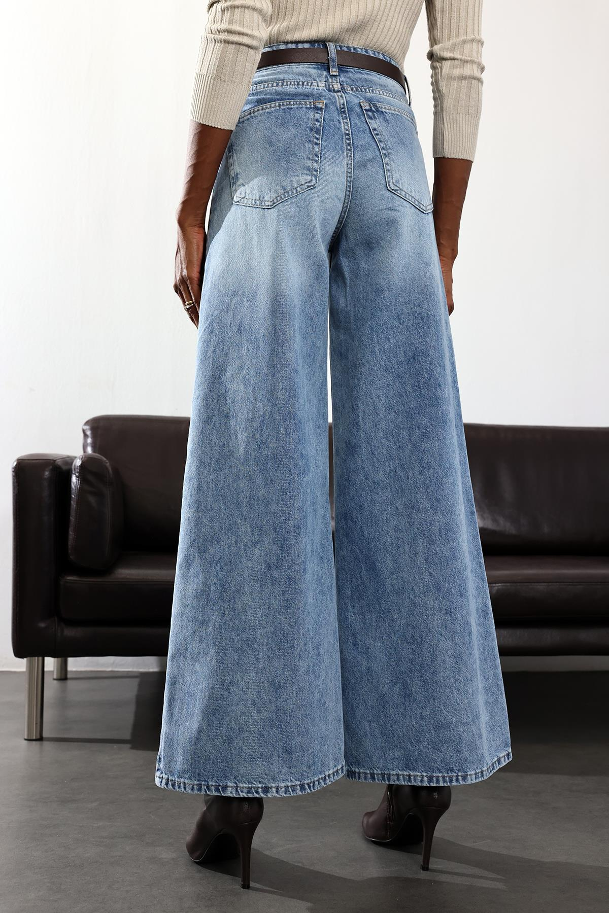 Mavi Yüksek Bel Wide Leg Jean 