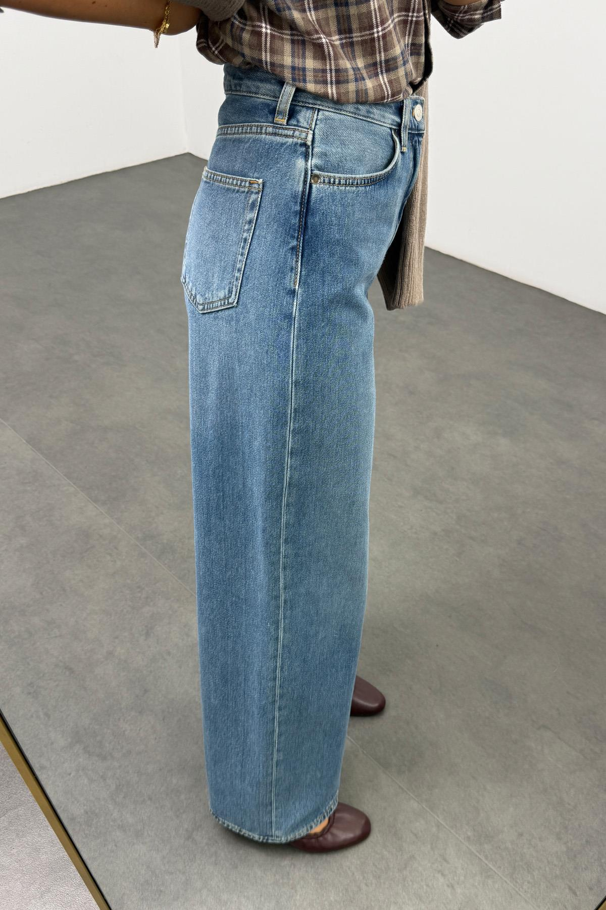 Mavi Yüksek Bel Wide Leg Jean 