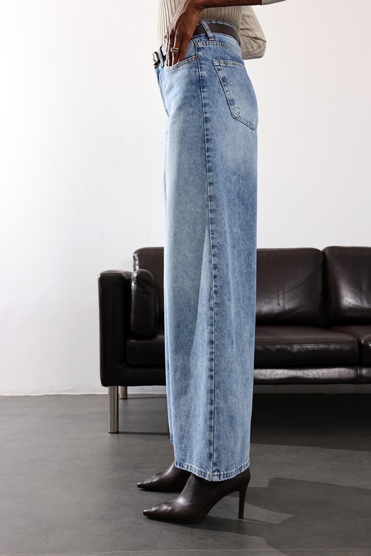 Mavi Yüksek Bel Wide Leg Jean 