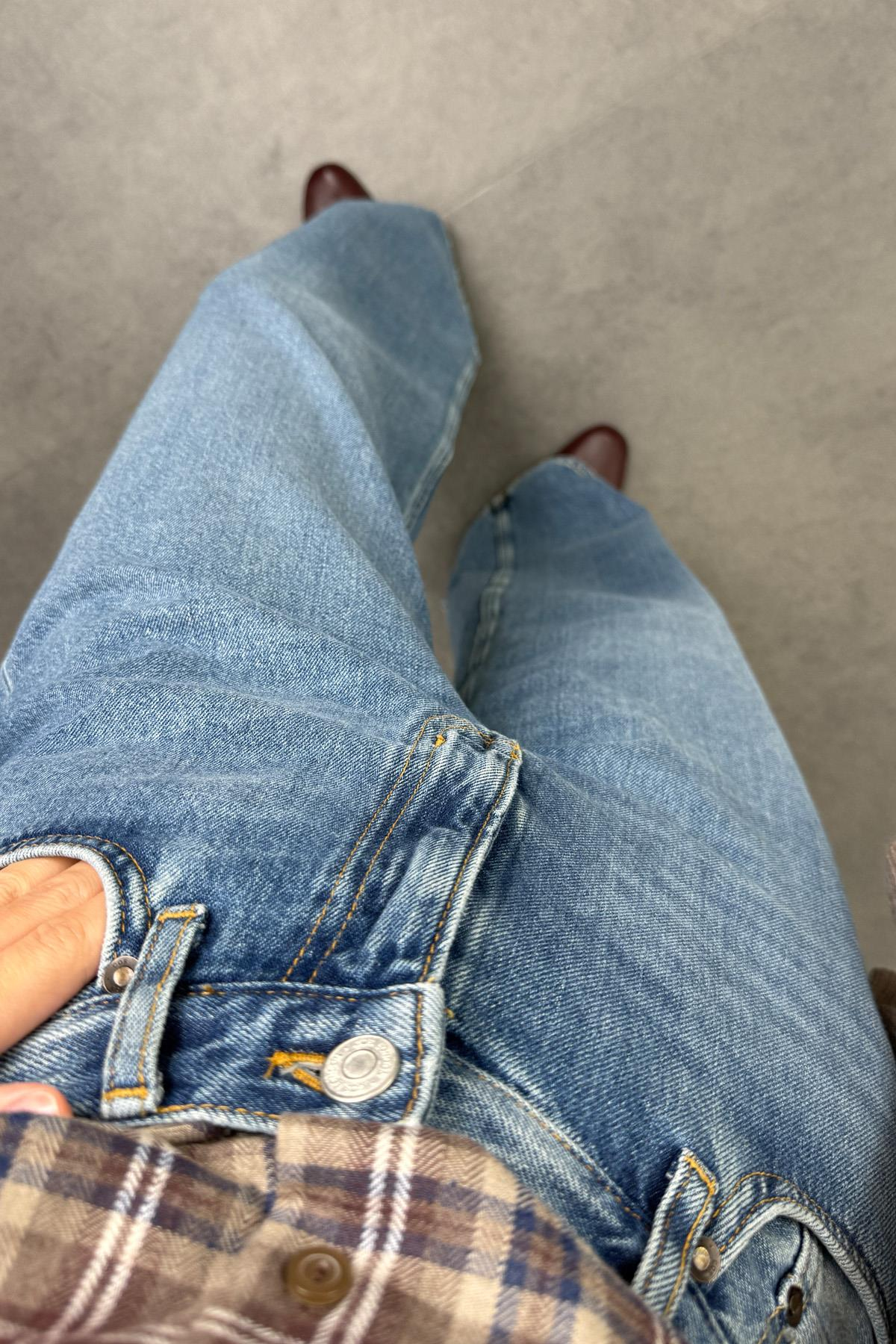 Mavi Yüksek Bel Wide Leg Jean 