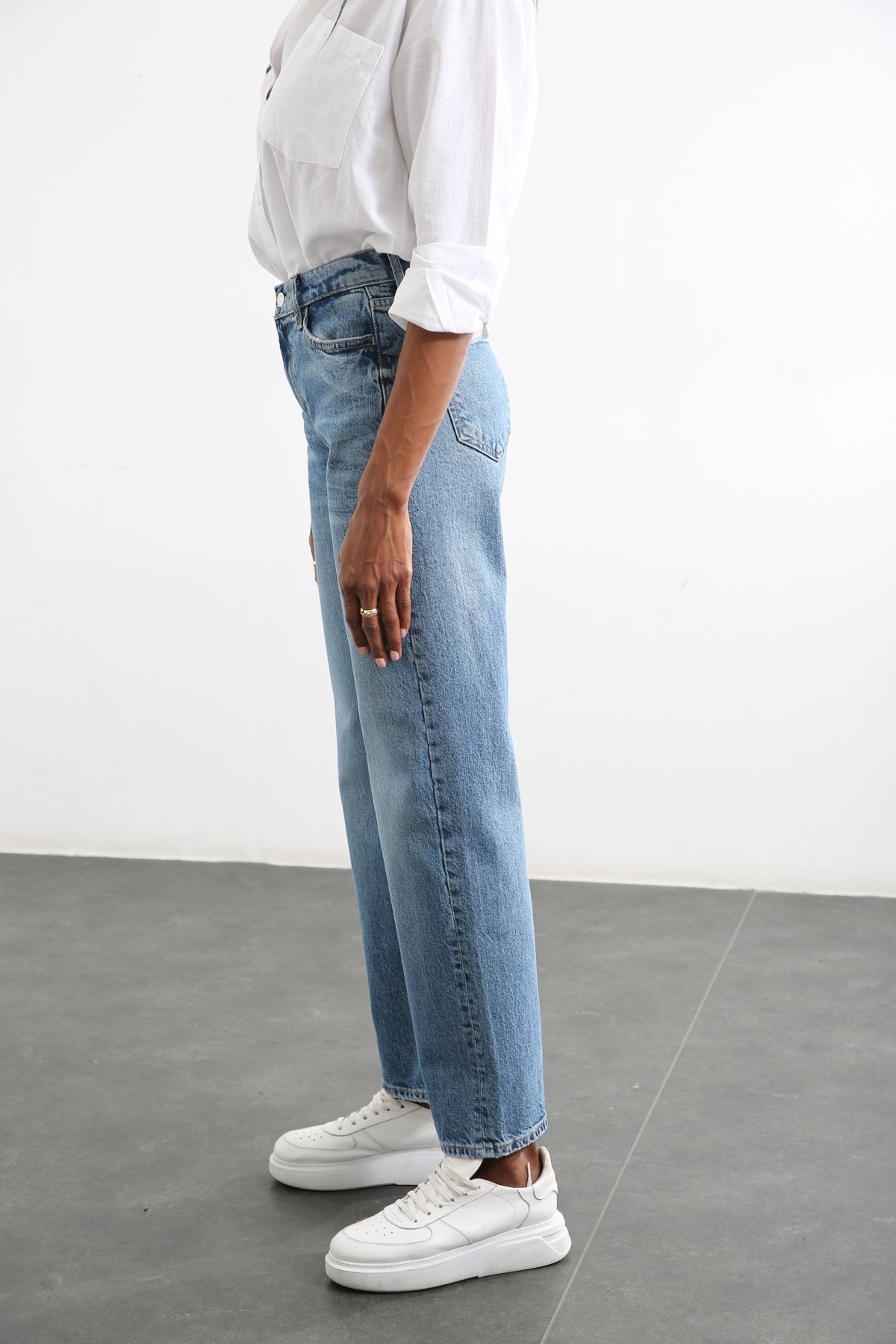 Mavi Yüksek Bel Wide Leg Jean 