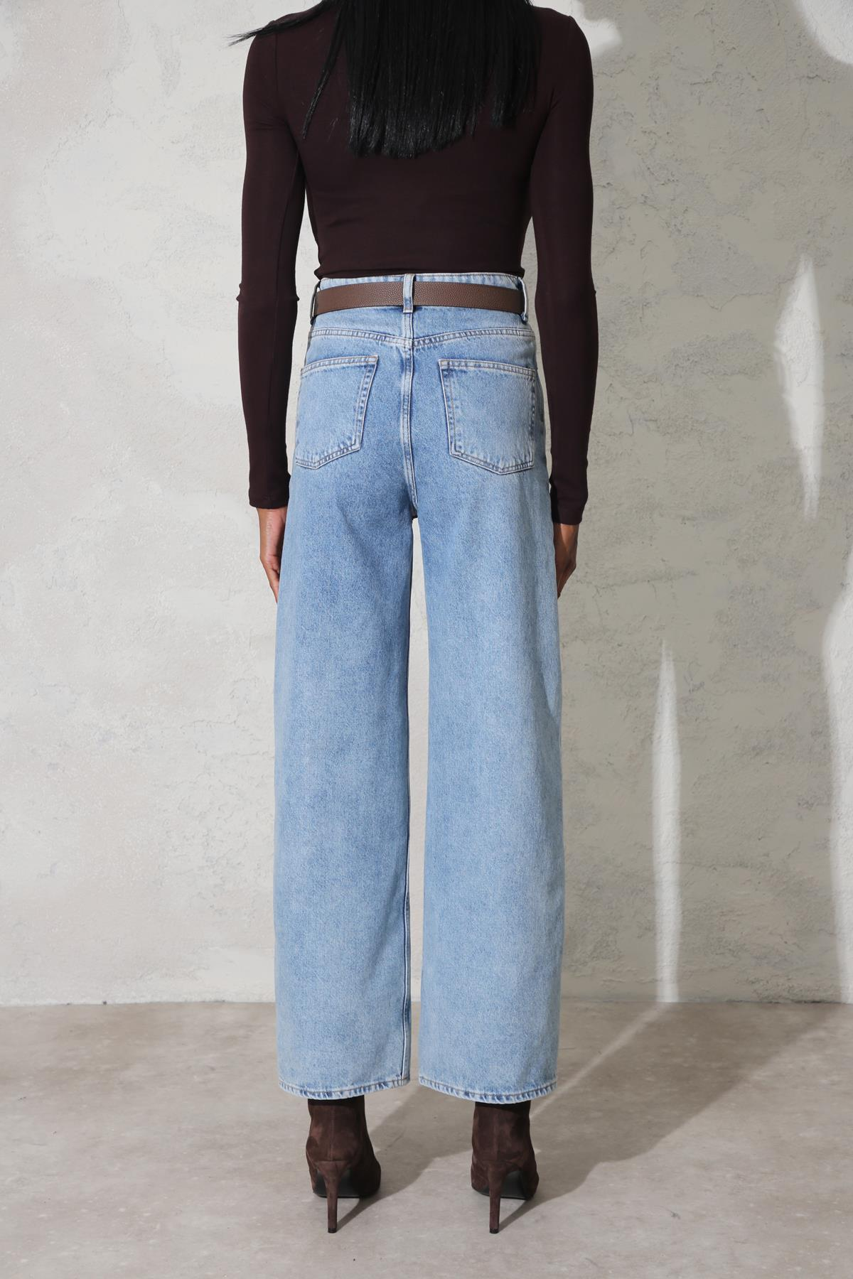 Mavi Yüksek Bel Wide Leg Jean 