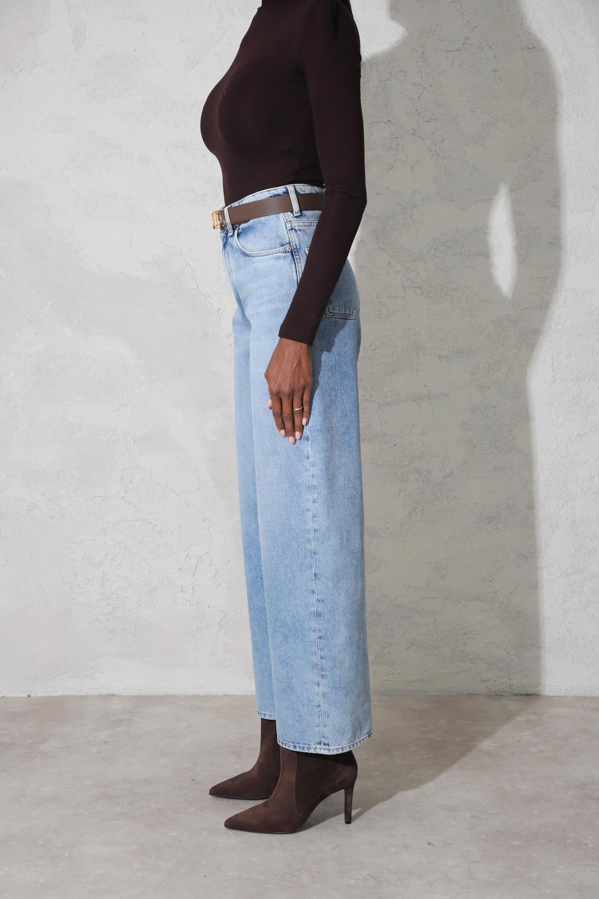 Mavi Yüksek Bel Wide Leg Jean 