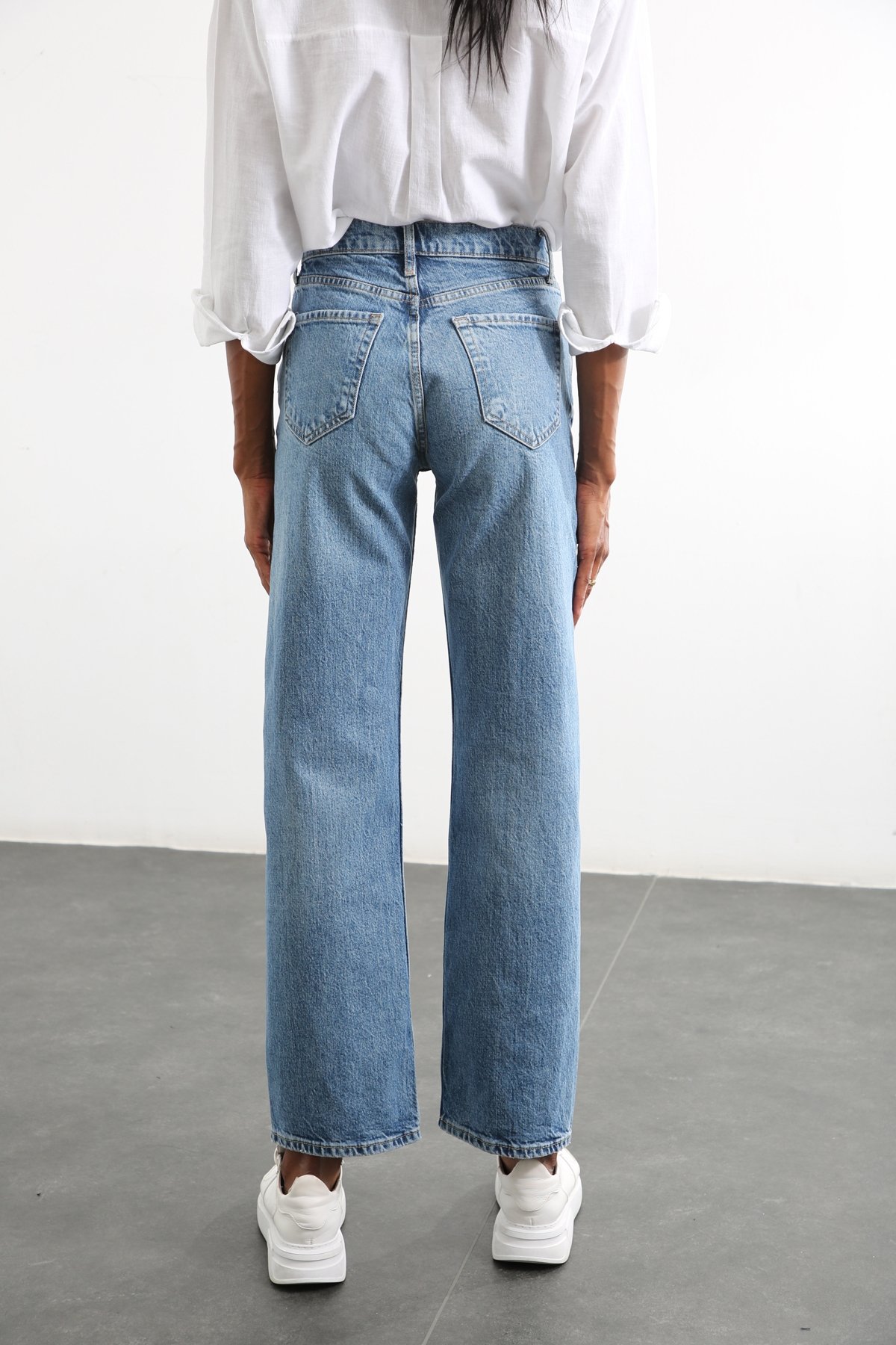 Mavi Yüksek Bel Wide Leg Jean 