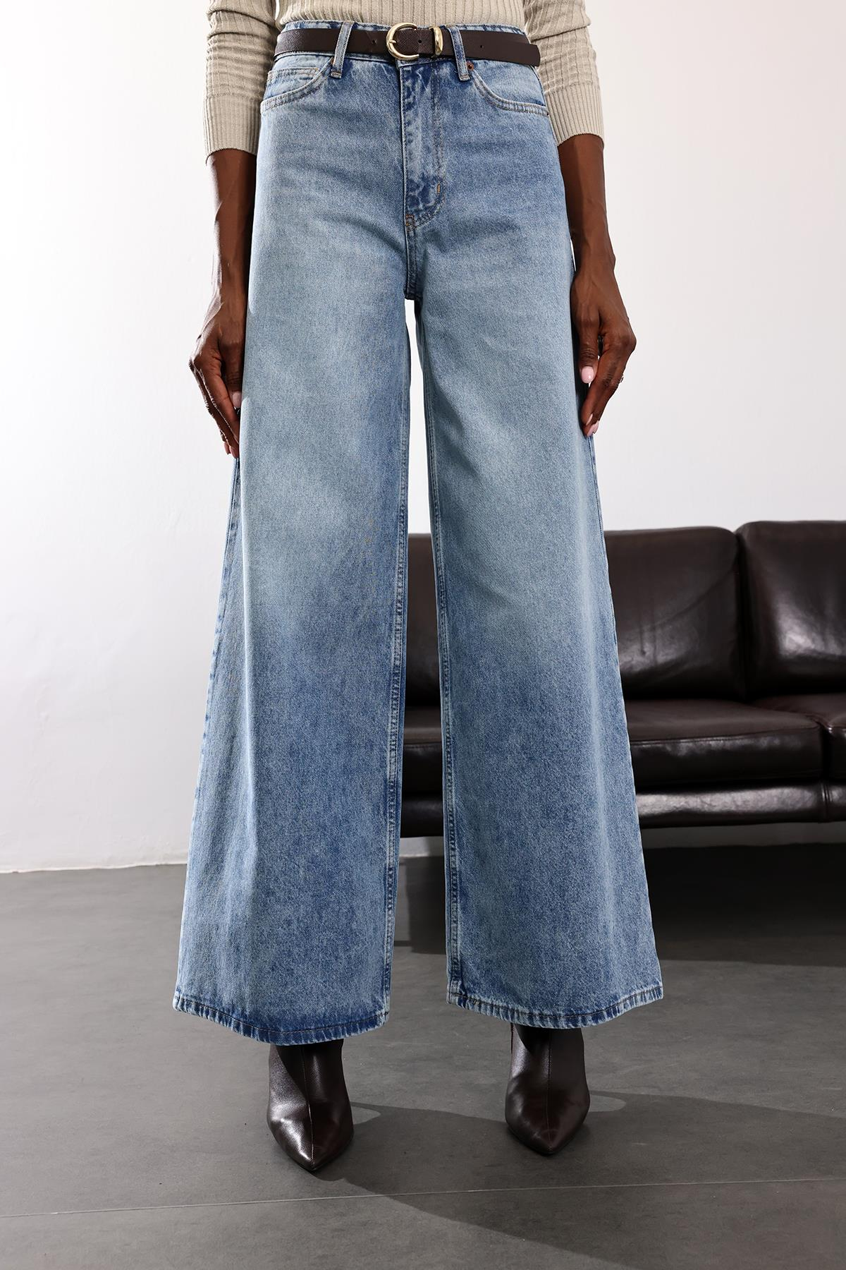 Mavi Yüksek Bel Wide Leg Jean 