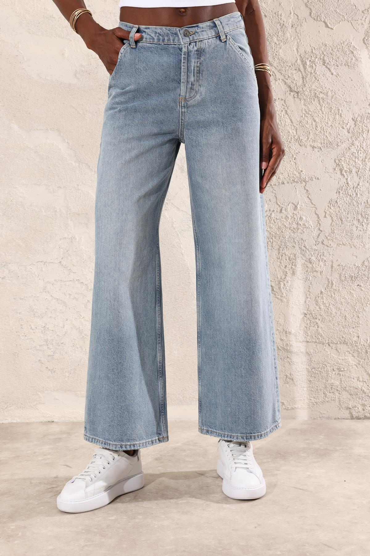 Mavi Yüksek Bel Wide Leg Jean 