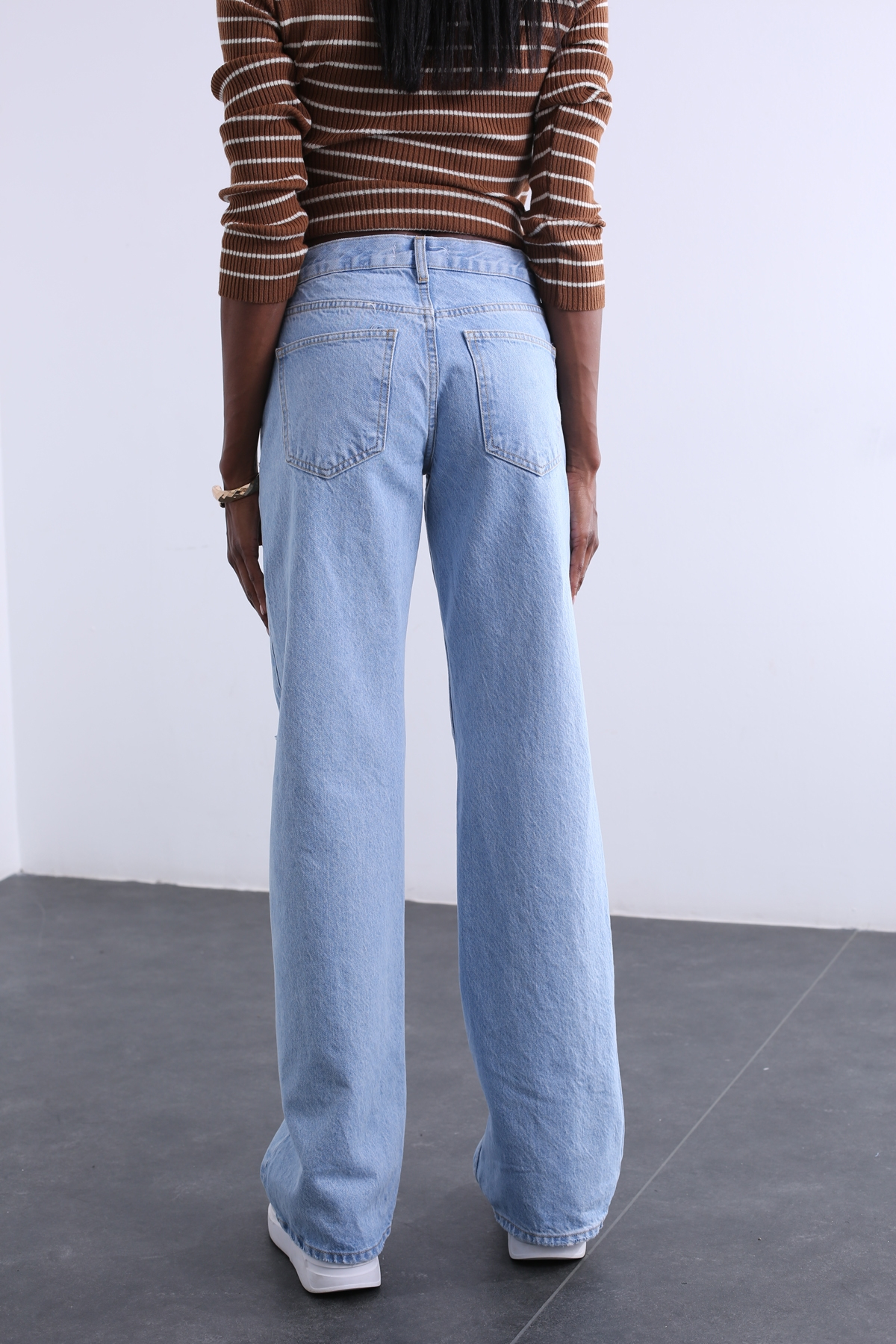 Mavi Yüksek Bel Yırtıklı Wide Leg Jean 81