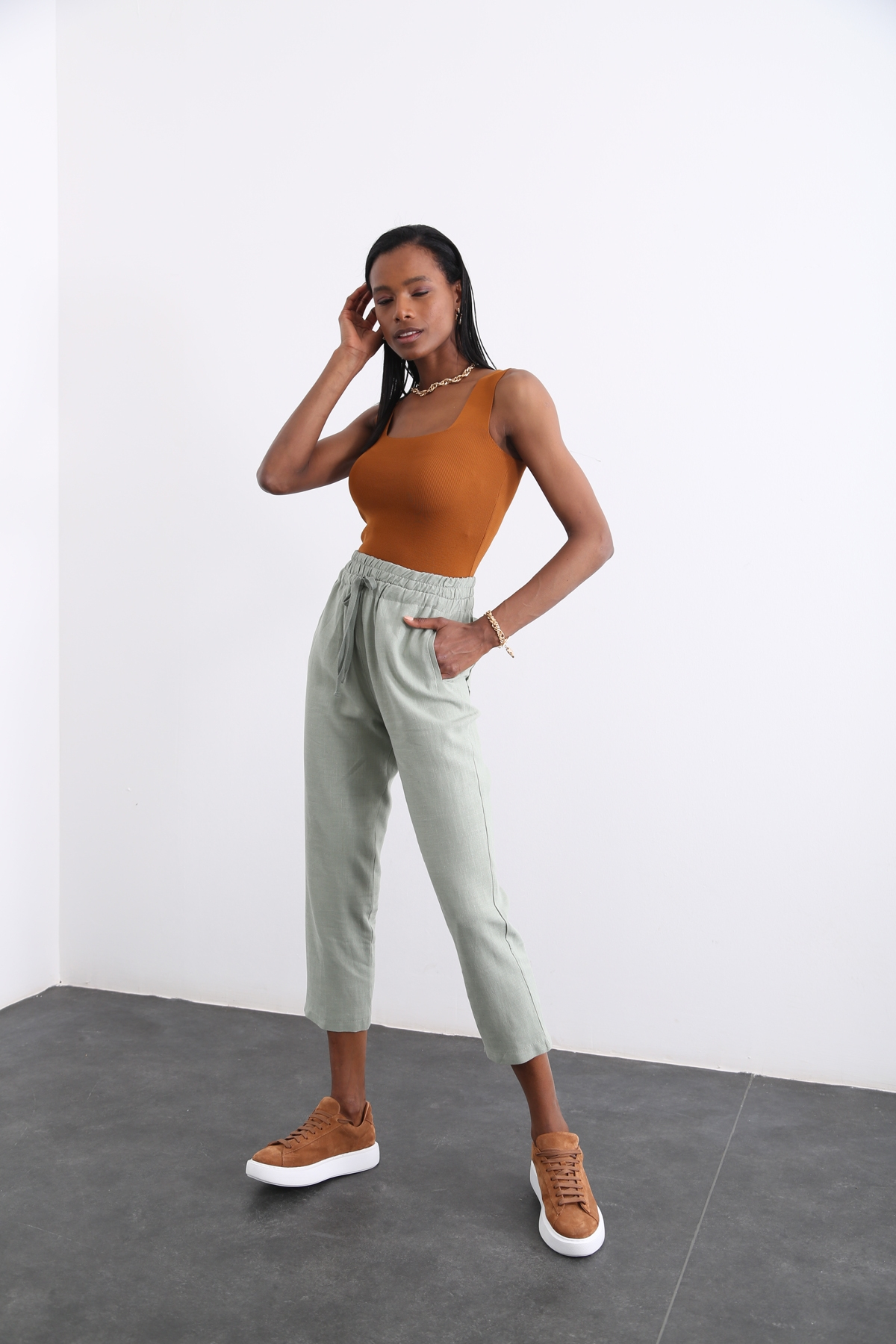 Mint Beli Bağcıklı Pantolon 50113