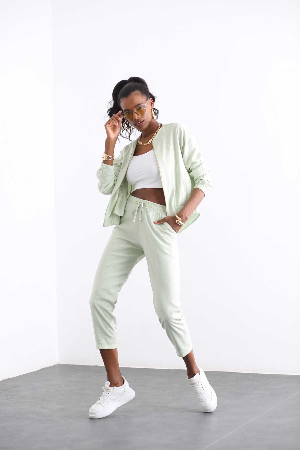 Mint Lastik Detaylı Pantolon Takım 00331