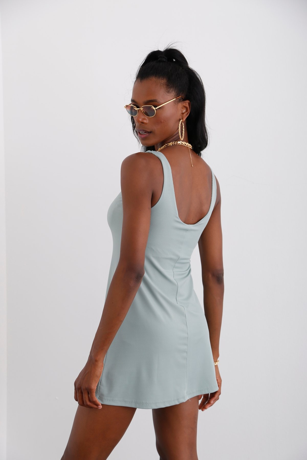 Mint U Yaka Mini Şort Elbise 232219