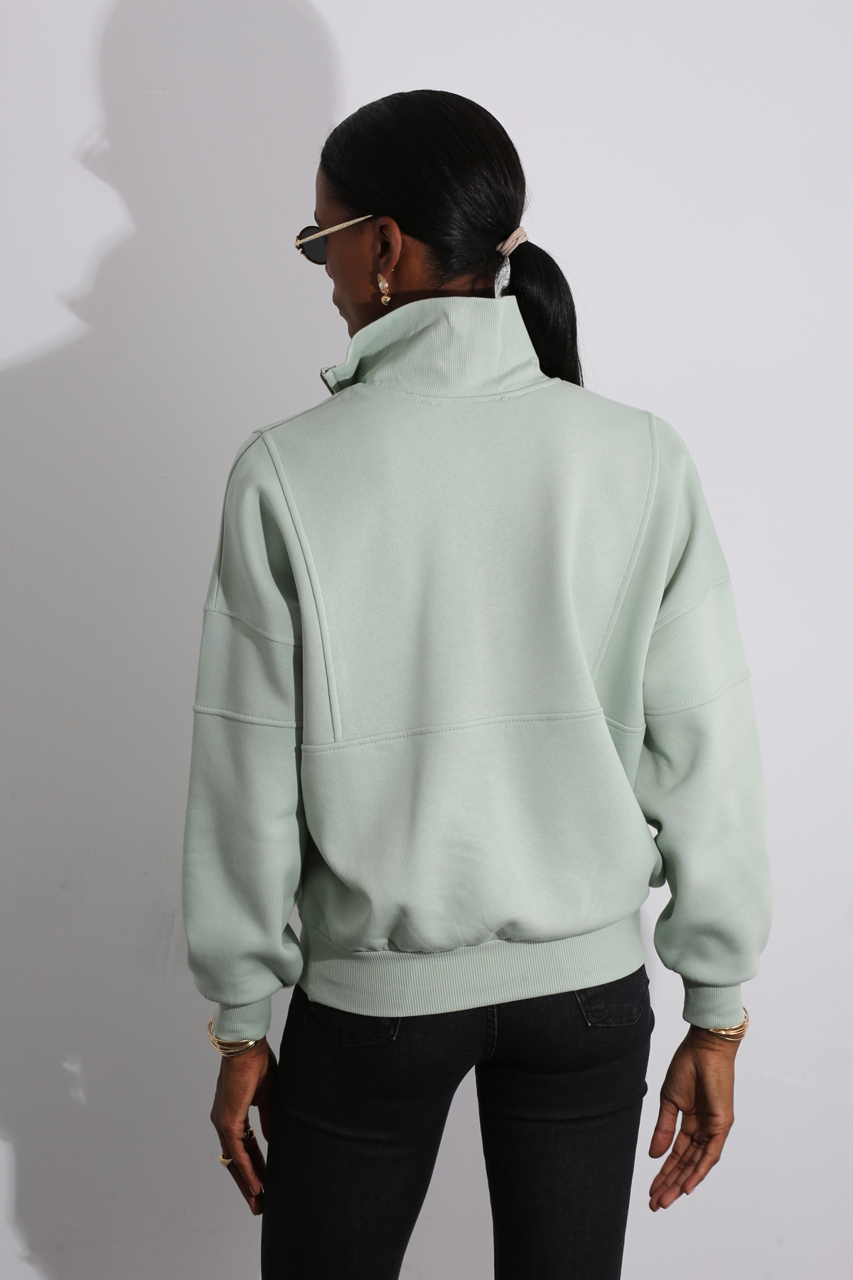 Mint Yarım Fermuarlı Sweatshirt 
